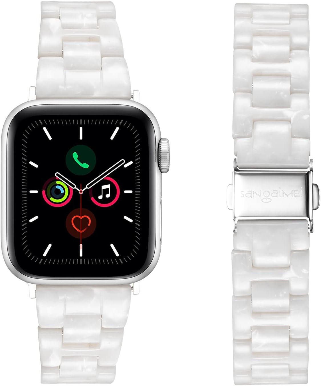 Sangaimei Light Fashion Resin Apple Watch Band with Stainless Steel Buckle Compatible Apple Watch Band 45Mm 44Mm 42Mm 41Mm 40Mm 38Mm Replacement Iwatch Series 8 7 6 5 4 3 2 1 SE for Women Starlight  SaNgaiMEi   