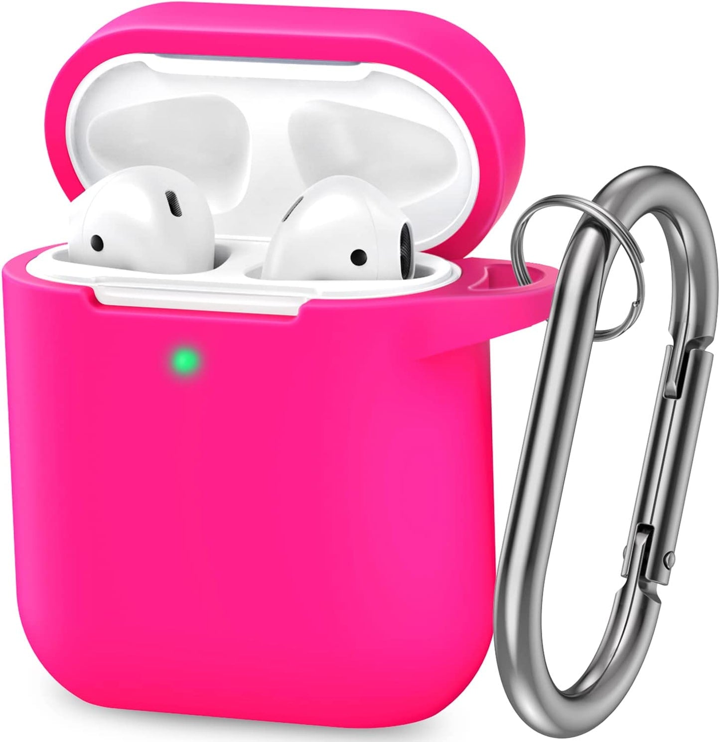 ATUAT Airpods Case Cover, Full Protective Silicone Skin Dust-Proof Designed for Apple Airpods 1St 2Nd Generation with Keychain, Front LED Visible, Light Blue  ATUAT C-Hot Pink  