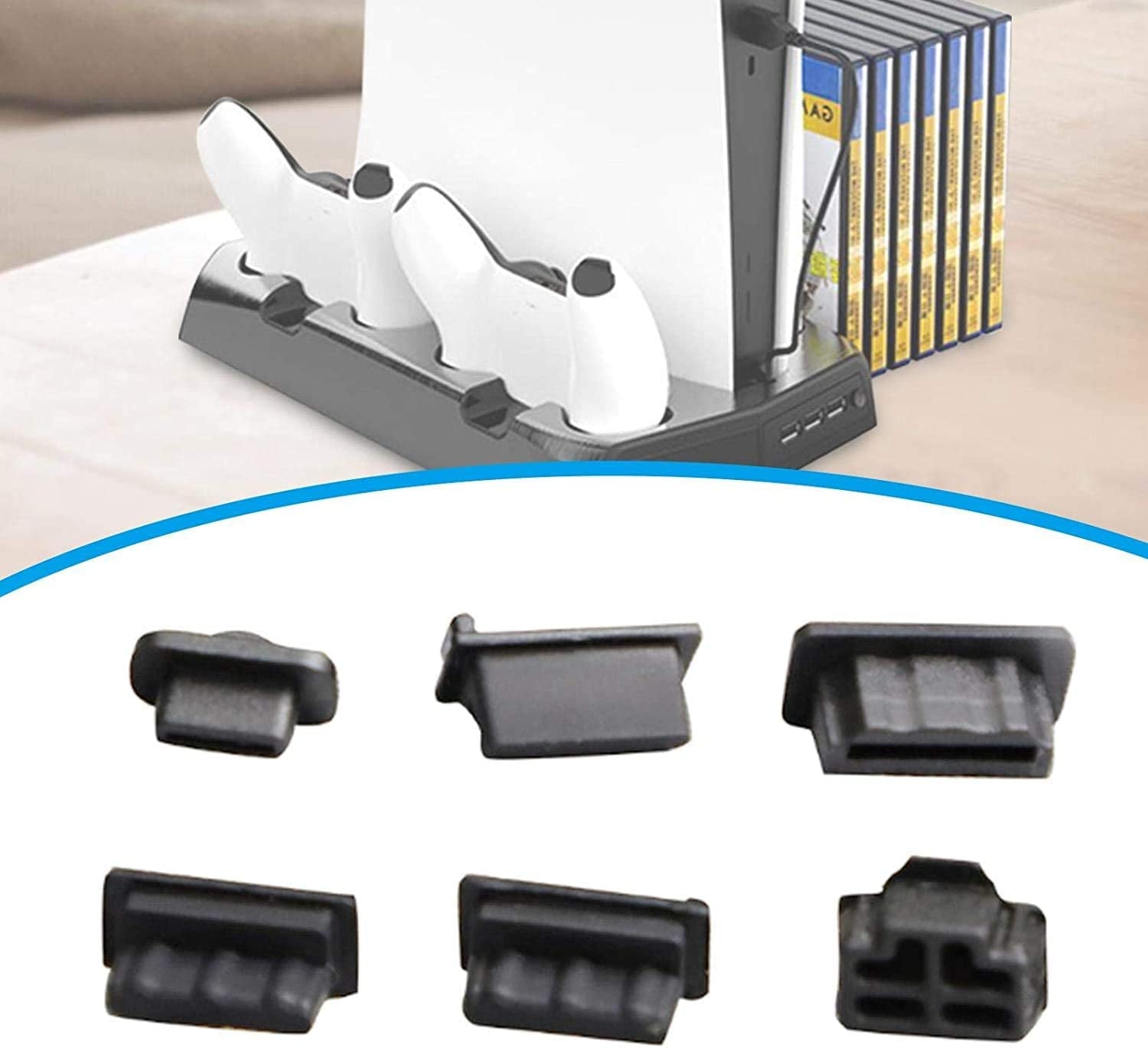 PS5 Silicone Dust Plugs Set,Usb HDMI Interface Anti-Dust Cover Dustproof Plug for Playstation 5 Console Accessories-6Pcs(Black)  TGDPLUE   