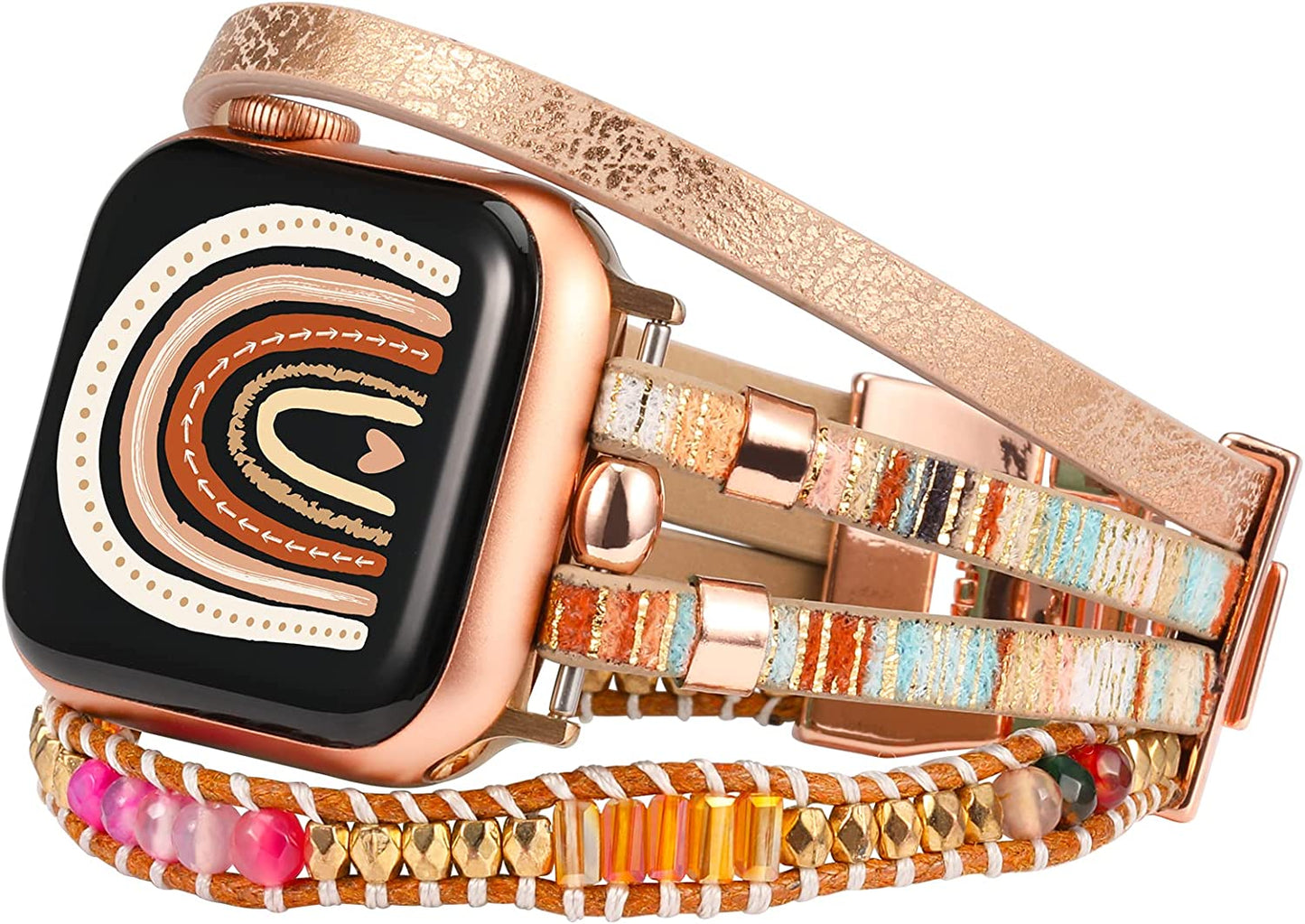 TOYOUTHS Compatible with Apple Watch Band Bracelet Multi-Strand Leather Sparkle Braided Wrap with Beaded Boho Bling Jewelry Dressy 41Mm 40Mm 38Mm Band for Iwatch Series SE 8 7 6 5 4 3 2 1  toyouths Boho 41/40/38mm 