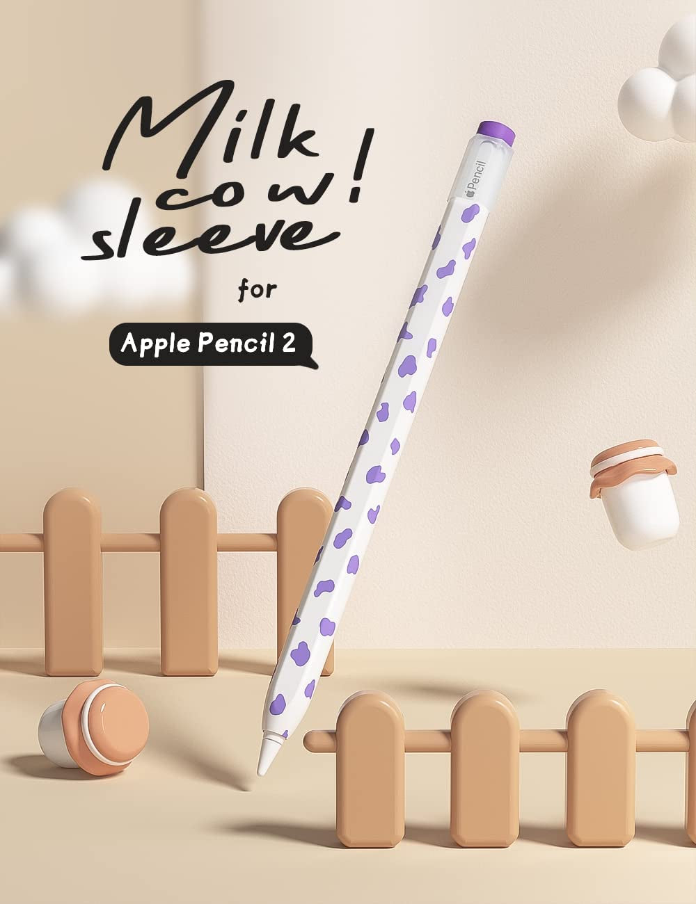ELETIUO Cow Print Silicone Case for Apple Pencil 2Nd Generaion Cover,Protective Skin Grip Sleeve with Cap Accessories Compatible for Ipad Pro 11 12.9 Inch,Purple  Litumfen   