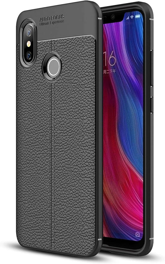 Cruzerlite Case Compatible with Cellphone Xiaomi Mi 8 Case, Flexible Slim Case with Leather Texture Grip Pattern and Shock Absorption TPU Cover Compatible with Cellphone Xiaomi Mi 8 (Black)  Mi8-PAT   