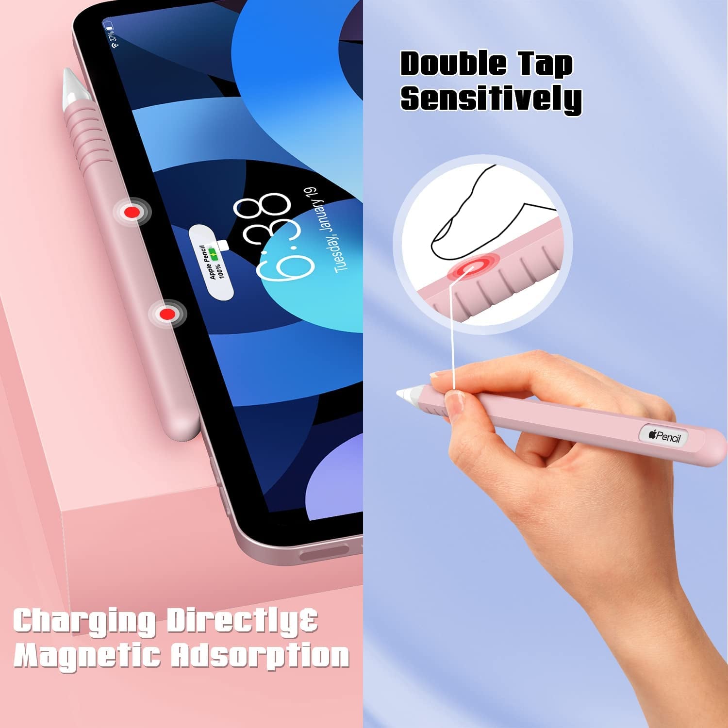 2 Pack Case Compatible with Apple Pencil 2Nd Generation, Protective Sleeve Accessories for Apple Pen 2Nd Silicone Grip Skin for Ipencil 2 Gen W/ 2 Replacement Pencil Tips, 4 Nibs Cover, Pink + Purple  Laviitp   