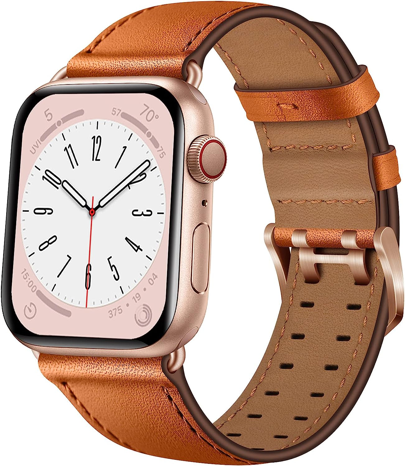 OUHENG Leather Bands Compatible with Apple Watch Band 49Mm 45Mm 44Mm 42Mm, Genuine Leather Replacement Band Strap Wristband for Iwatch Ultra Series 8 7 6 5 4 3 2 1 SE2 SE Men Women, Retro Brown/Black  OUHENG Brown/Rose Gold 49mm/45mm/44mm/42mm 
