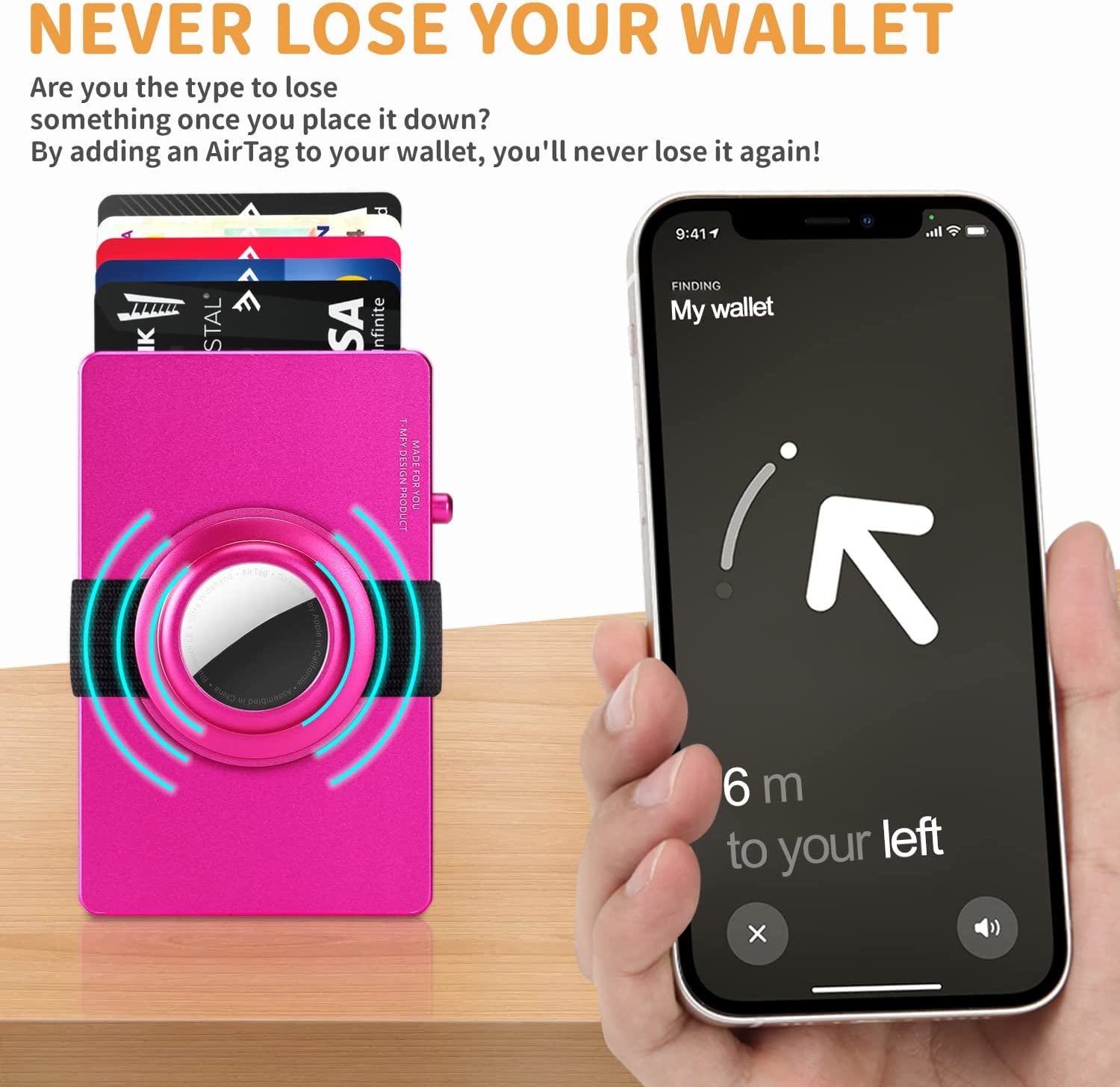 T-MFY Aluminum Card Holder with Snap-On Airtag Band&Expansion Board for Men - Slim Minimast RFID Blocking Magnetic Card Holder for 13 Credit Cards,Rose Red  T-MFY   