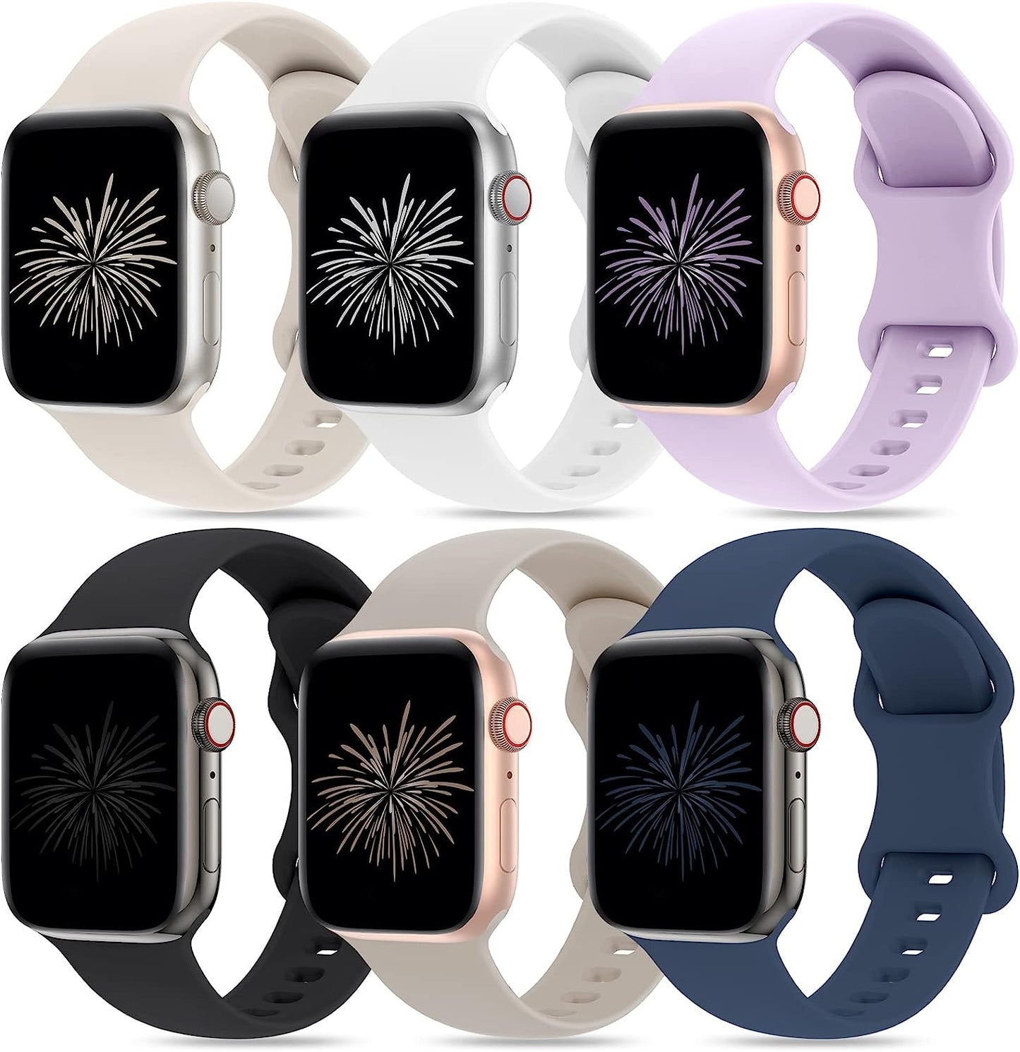 Qrose 6 Pack Bands Compatible with Apple Watch 38Mm 40Mm 41Mm 42Mm 44Mm 45Mm 49Mm, Soft Silicone Replacement Sport Strap Wristbands for Iwatch Series Ultra 8/7/6/5/4/3/2/1 SE Women Men  QRose Black/White/Starlight/Abyss Blue/Lavender/Stone 42/44/45/49mm 