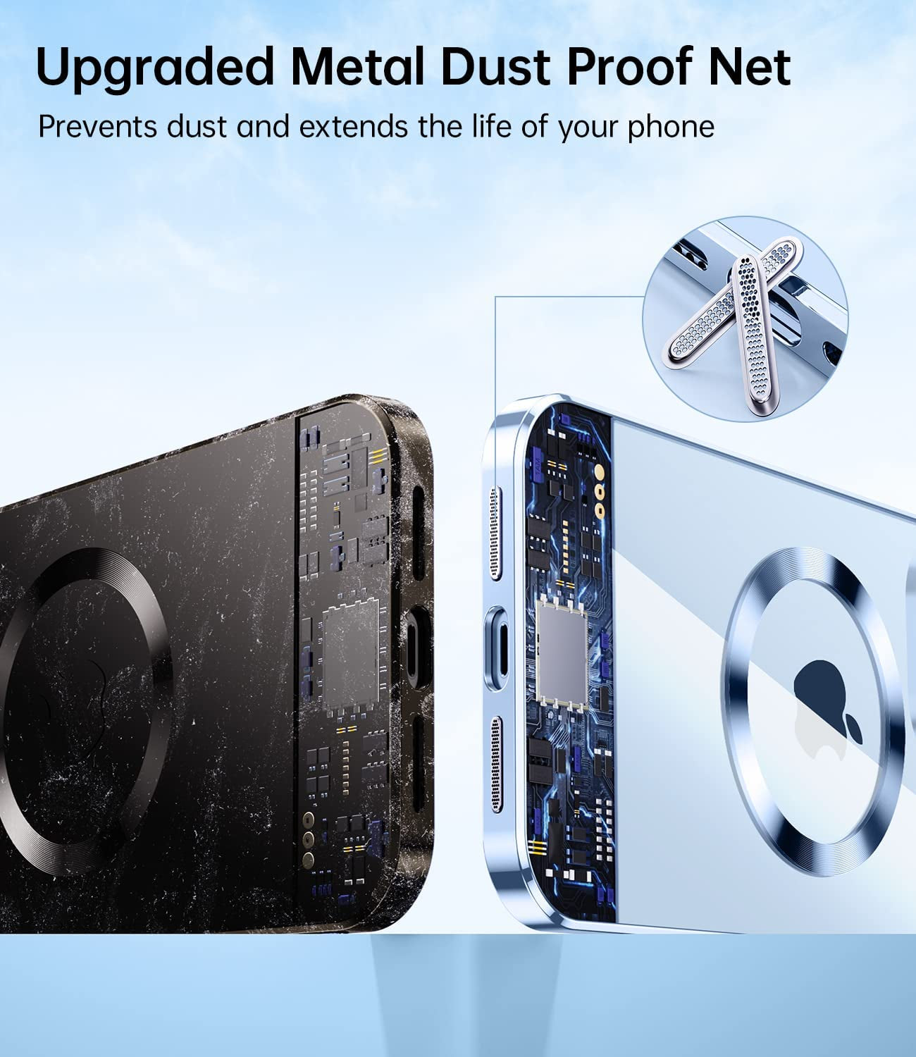 JUESHITUO Magnetic Matallic Glossy Clear for Iphone 14 Case with Full Camera Cover Protection [No.1 Strong N52 Magnets] [Military Grade Drop Protection] for Women Girls Phone Case (6.1")-Sierra Blue  JUESHITUO   