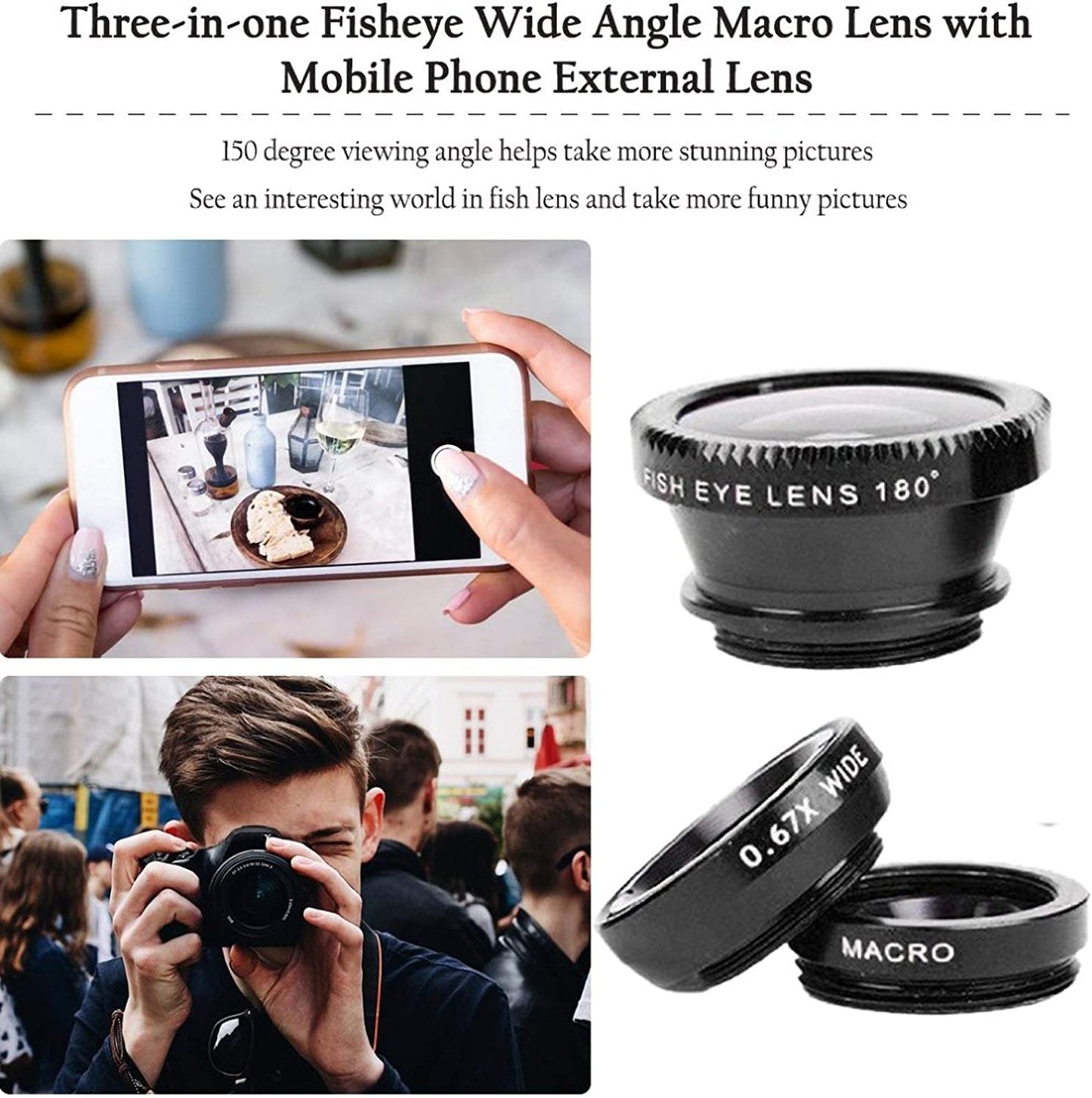 3 in 1 Cell Phone Camera Lens Kit Wide Angle Macro Fisheye Lens Universal for Smart Phones Iphone Samsung Android  ANJIELO SMART   