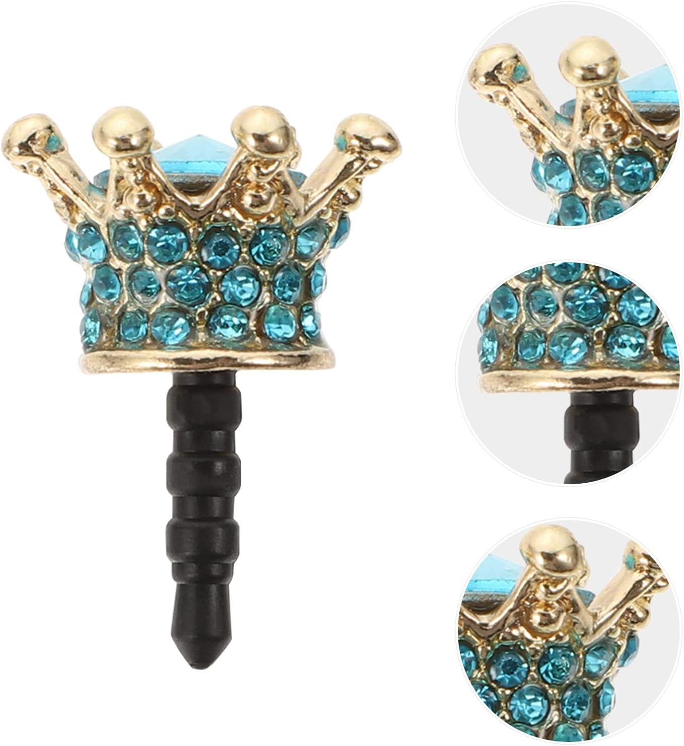 Hemobllo 2Pcs Earphone Jack Plug Crown Earphone Jack Stopper Rhinestone Dust Caps DIY Phone Accessories for 3. 5MM Headphone (Sky Blue)  Hemobllo   