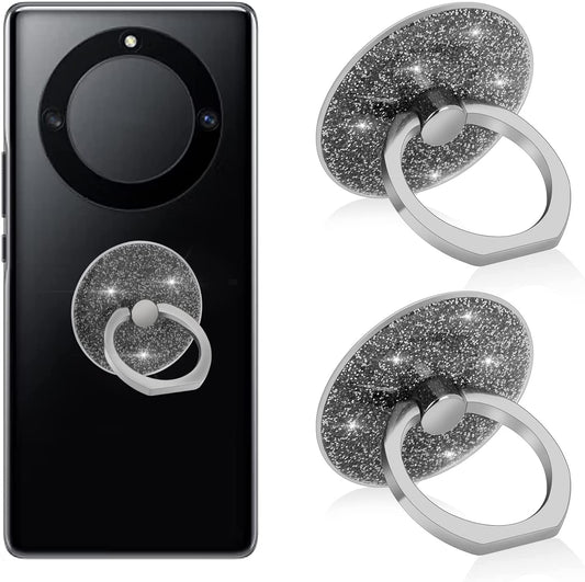 Cobee Glitter Bling Cell Phone Ring Holders, 2 Pcs Sparkle Bling Finger Kickstand round Glitter Finger Mount 180/360 Degree Rotation Cell Phone Finger Holder Ring Grip for Women/Girls(Silver)  cobee   