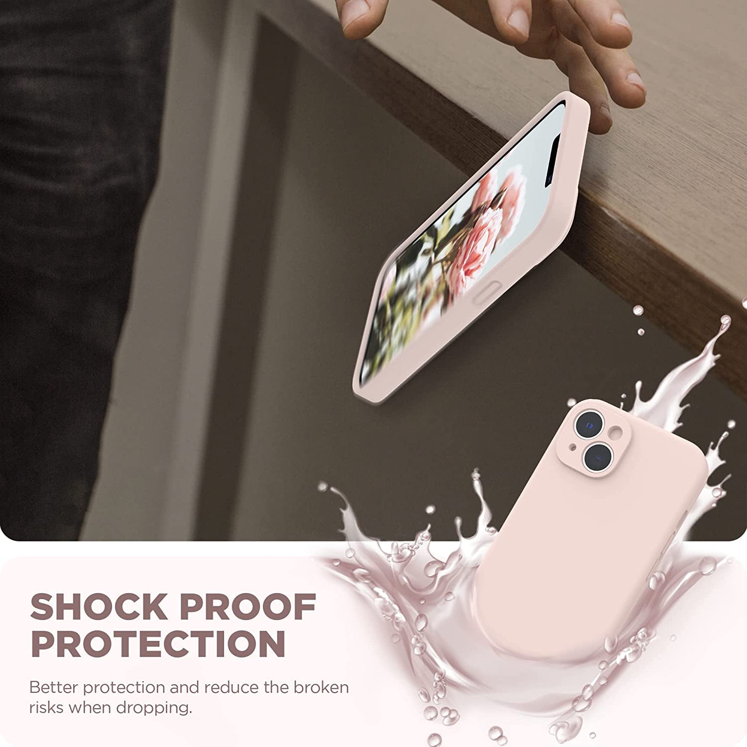 SURPHY Compatible with Iphone 14 Case with Screen Protector (Camera Protection + Soft Microfiber Lining) Liquid Silicone Phone Case 6.1 Inch 2022 (Chalk Pink)  SURPHY   