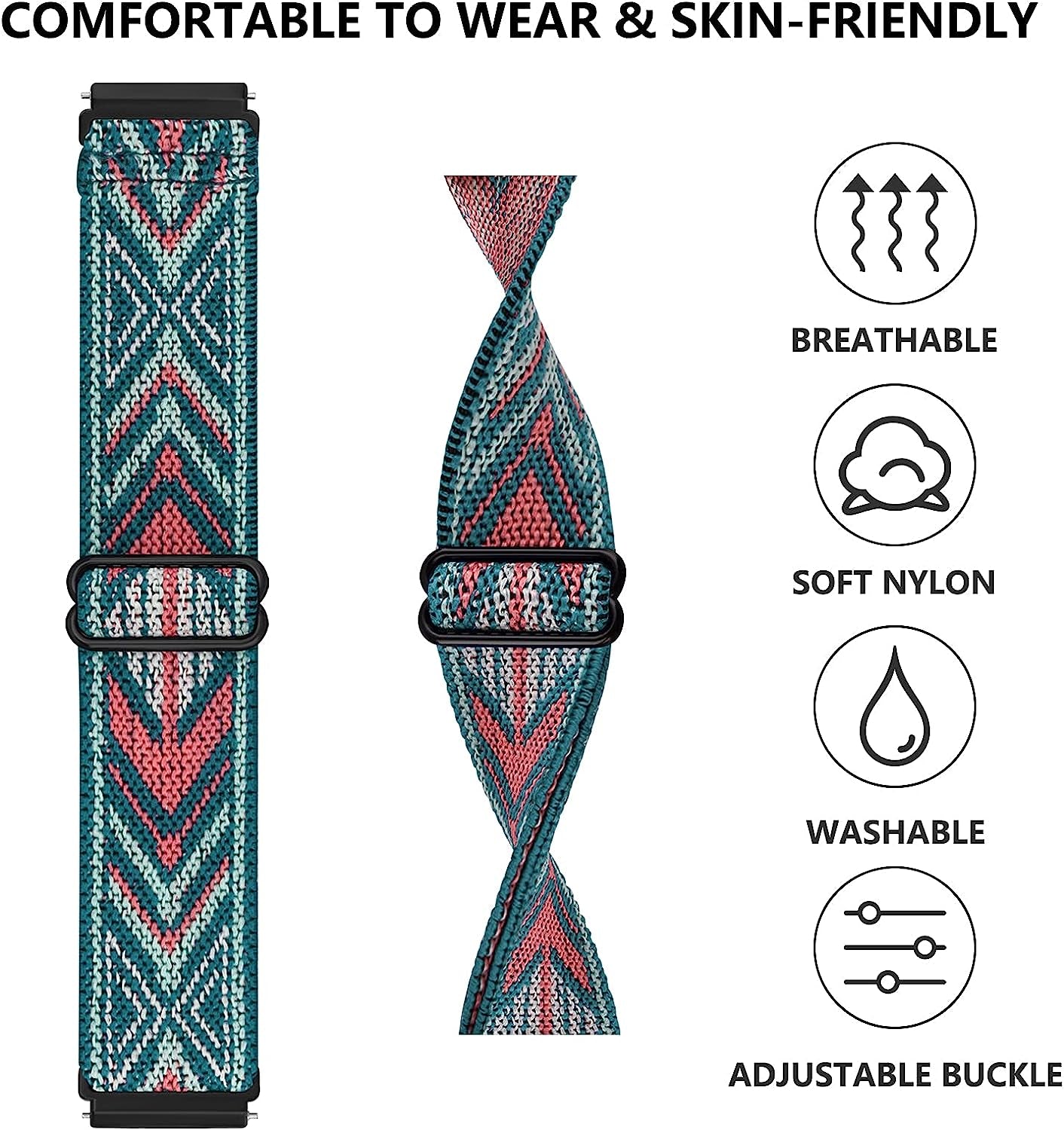 Wanme Bands for Garmin Venu / Vivoactive 3 Watch Band, 20Mm Adjustable Elastic Replacement Wristband Strap for Garmin Venu Sq, Vivoactive 3 Music, Forerunner 645 / 245 Music, Samsung Galaxy Watch 4 (Green Arrow)  Wanme   