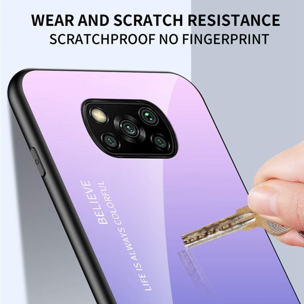 Hicaseer Xiaomi Poco X3 Case,Anti Scratch Gradient Glass Case Back Cover Soft TPU Silicone Shockproof Case for Xiaomi Poco X3 -Purple  Hicaseer   