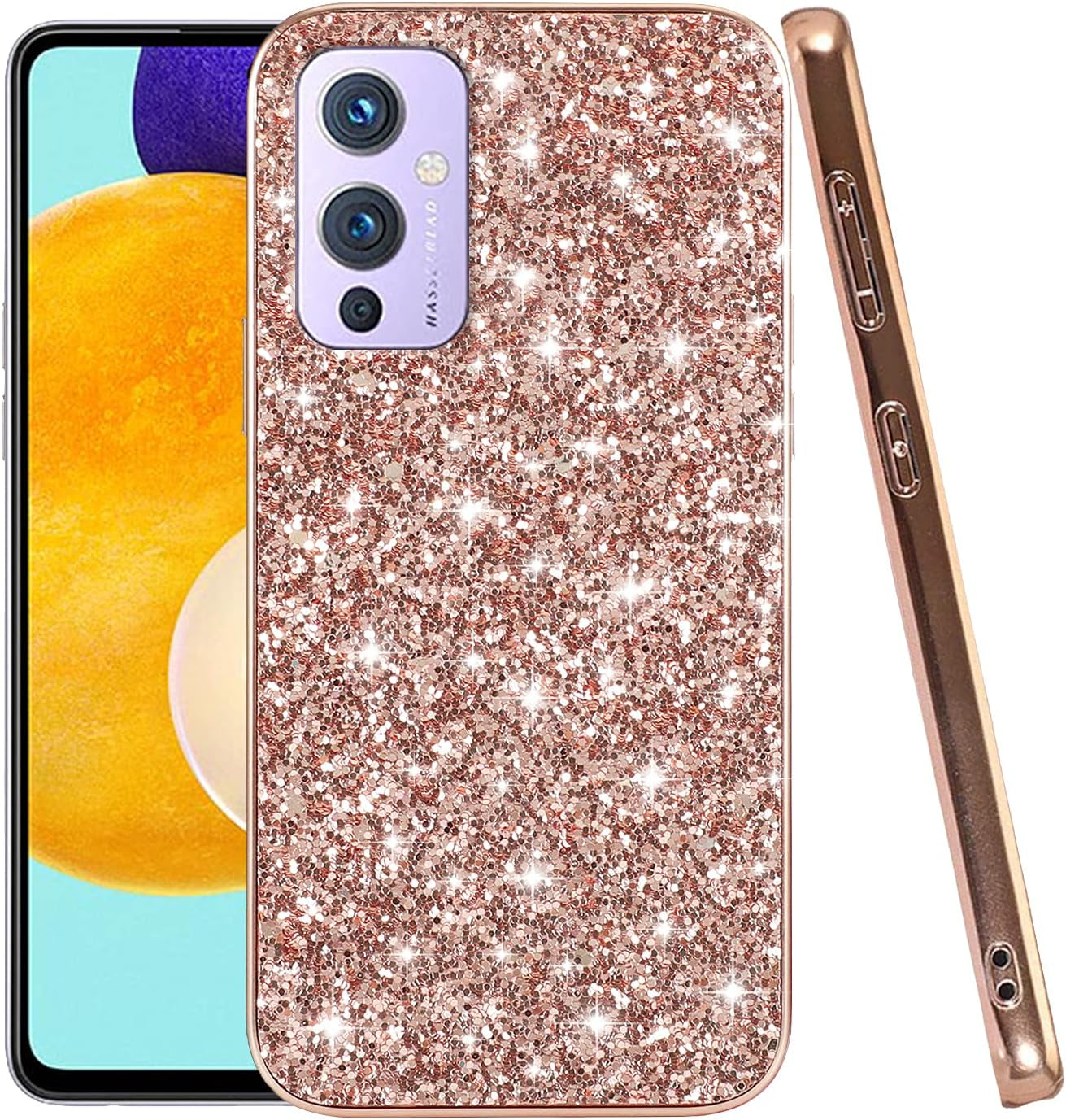 Compatible with Oneplus 9 Case Glitter Shockproof,Oneplus 9 Phone Case Bling Sparkly Soft TPU and PC Silicone Shiny Girl Women Thin Protective Cover (Rose Gold)  Wousunly   