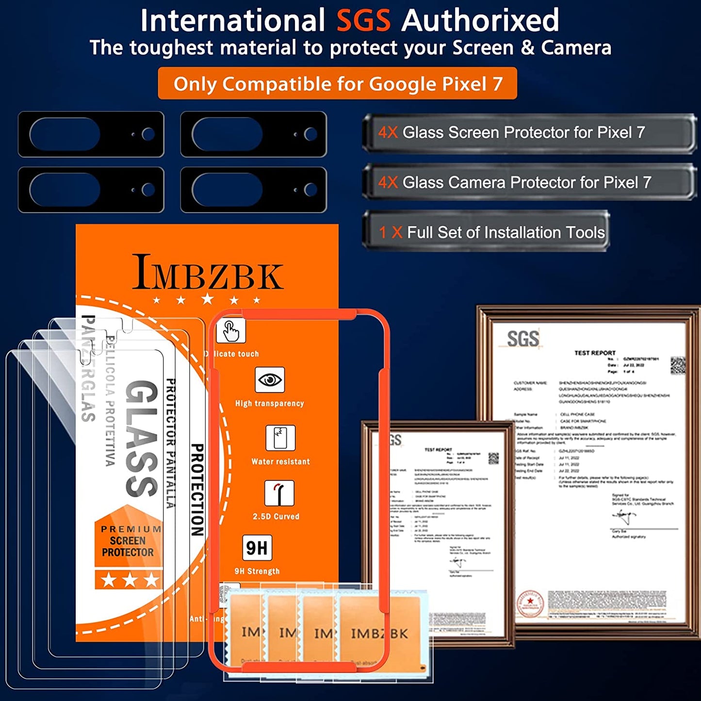 IMBZBK [4+4 Pack] for Google Pixel 7 Screen Protector 4 Pack 9H Tempered Glass 4 Pack HD Camera Lens Protector Cover Accessories Protection Case Friendly Mounting Frame Support Fingerprint Rreader  IMBZBK   