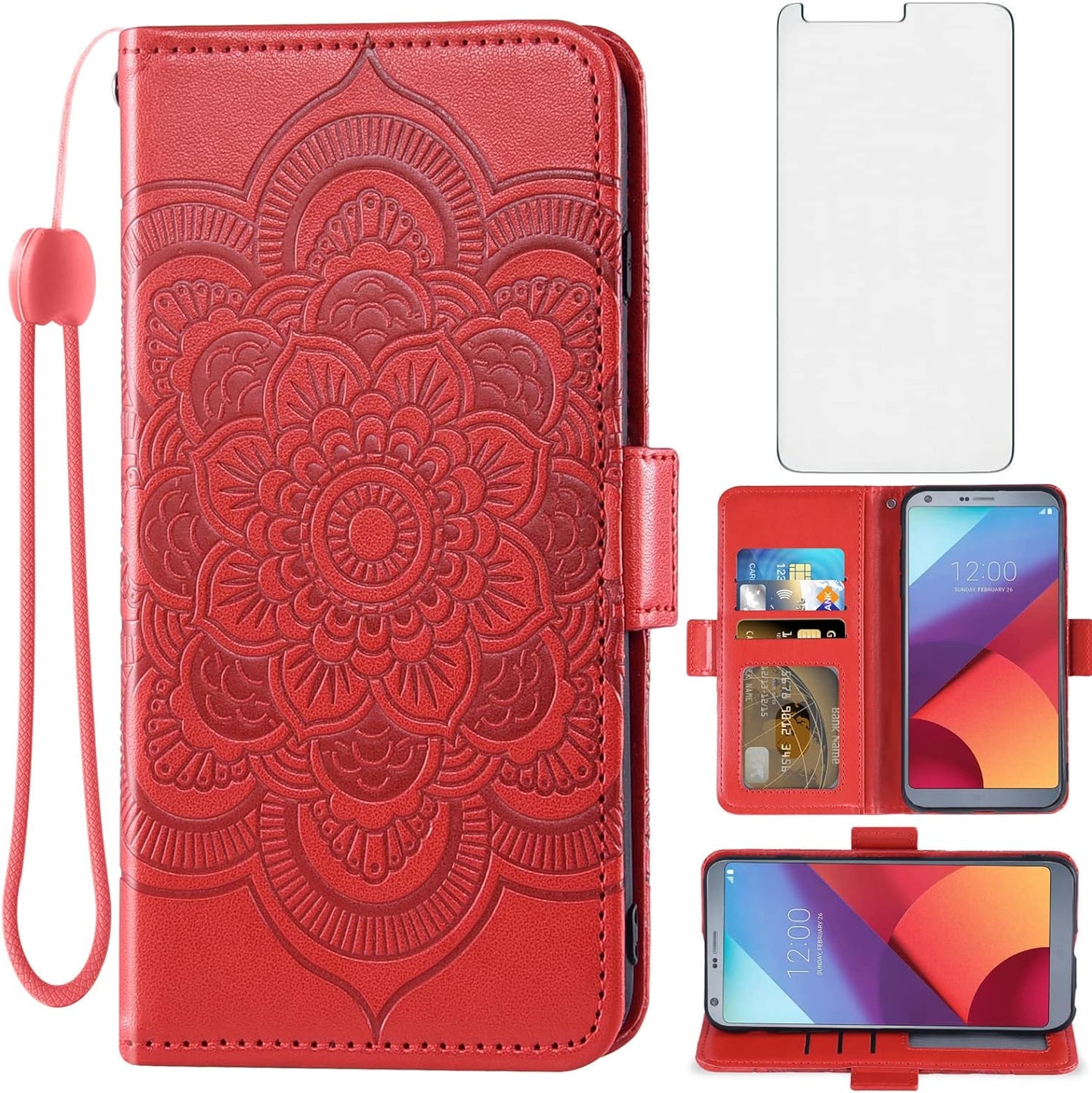 Asuwish Compatible with LG G6 Wallet Case and Tempered Glass Screen Protector Leather Flip Card Holder Stand Cell Phone Cover for LGG6 Thinq LG6 Thin Q G 6 plus G6+ 6G VS988 H872 Women Men Purple  Asuwish Red  