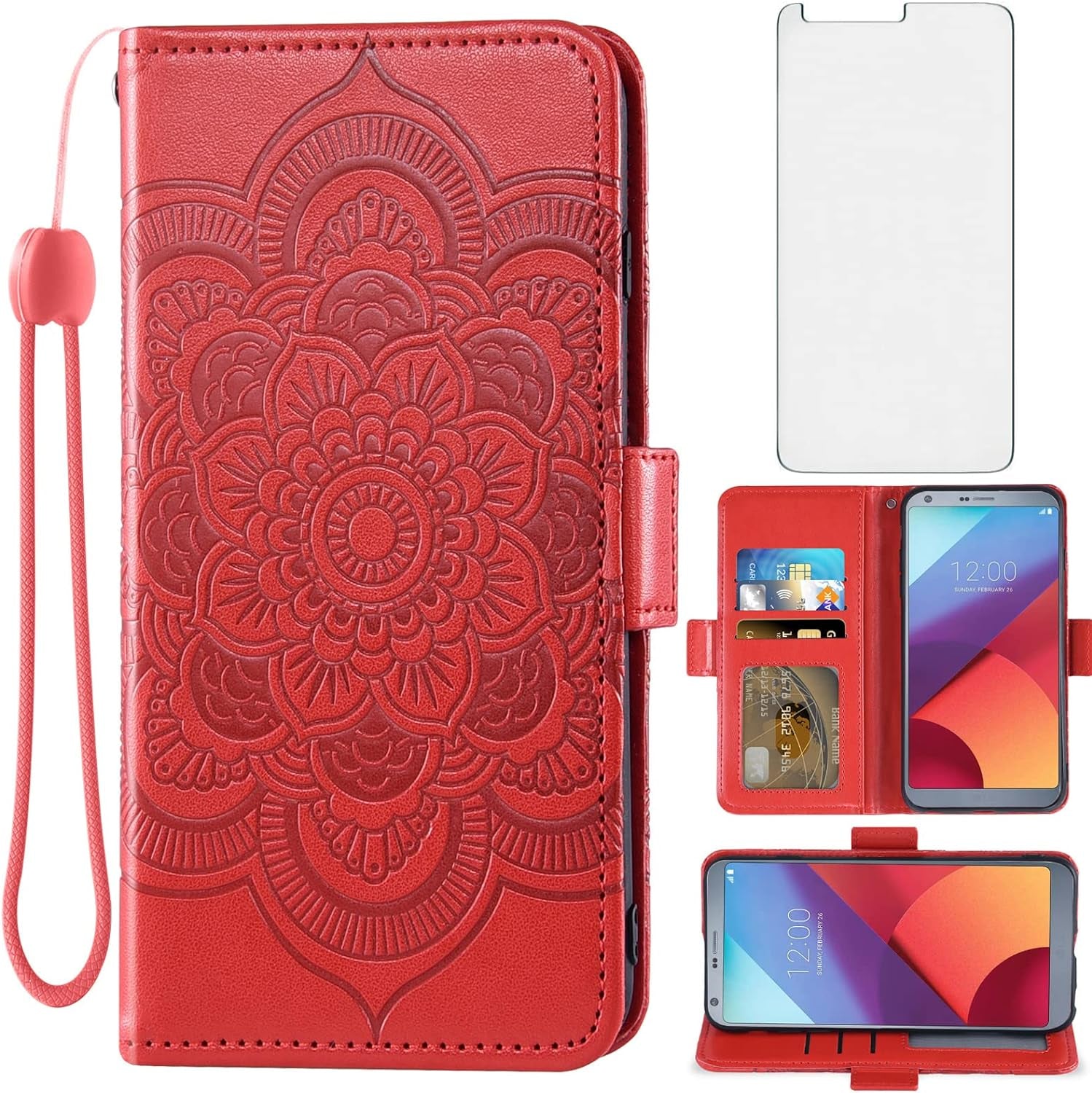 Asuwish Compatible with LG G6 Wallet Case and Tempered Glass Screen Protector Leather Flip Card Holder Stand Cell Phone Cover for LGG6 Thinq LG6 Thin Q G 6 plus G6+ 6G VS988 H872 Women Men Purple  Asuwish Red  