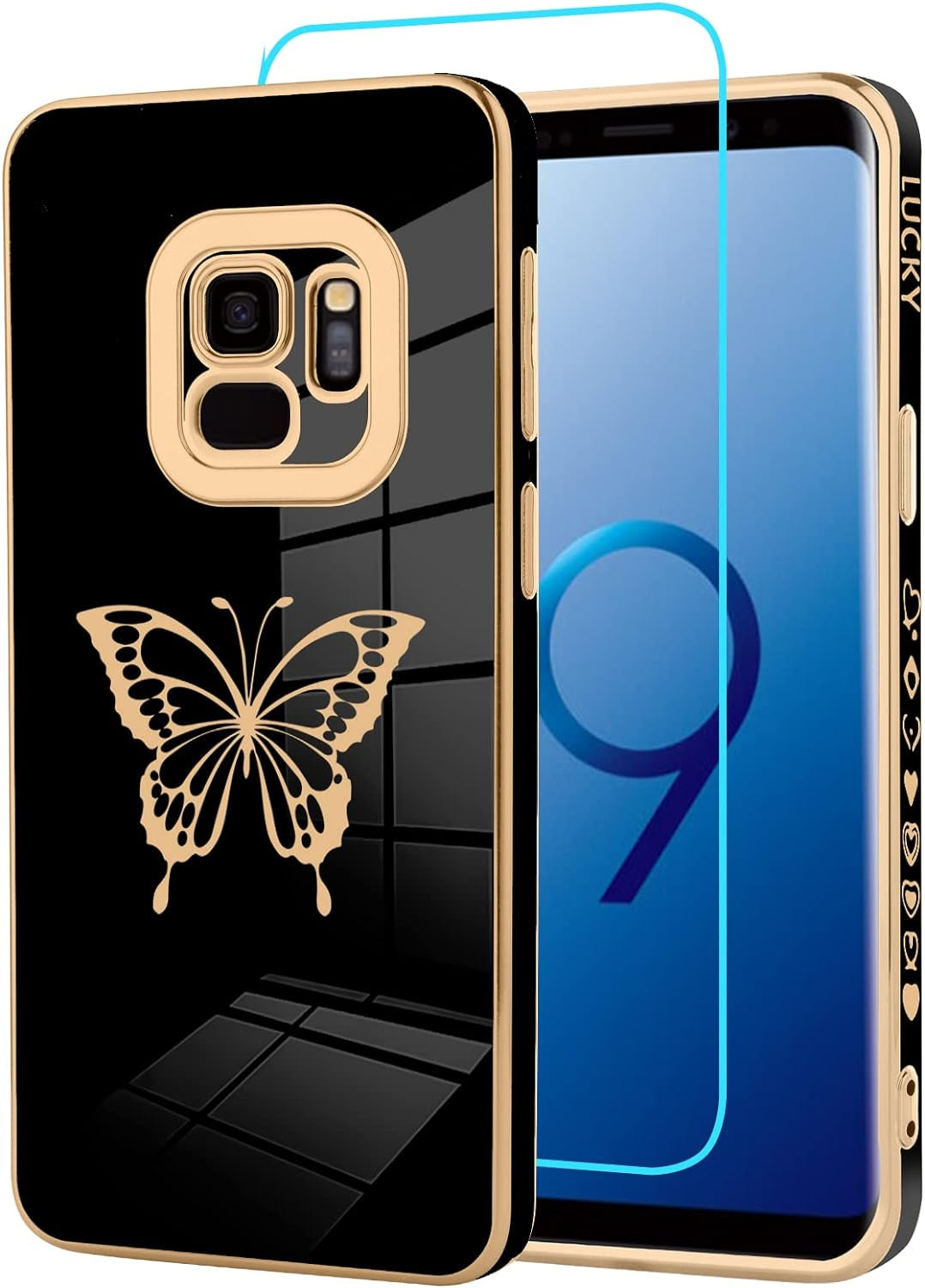 Jefonha for Samsung Galaxy Note 20 Ultra 6.9 Inch Plating Cute Butterflies Cover with Screen Protector Cute Side Pattern Soft TPU Shockproof Full Camera Lens Protection Electroplated Case - Black  Jefonha Samsung Galaxy S9 Samsung Galaxy S9 5.8 Inch 