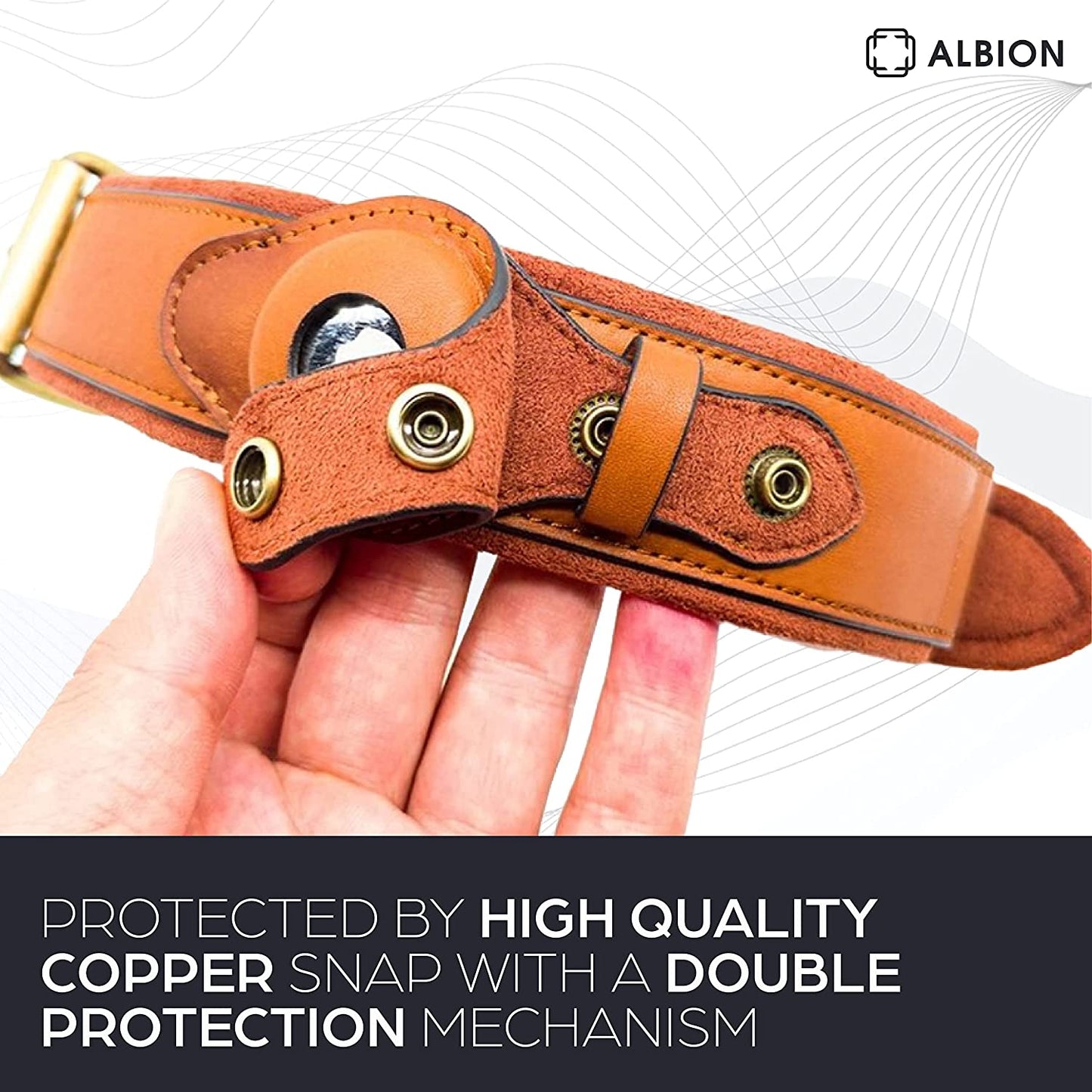 Airtag Dog Collar for Apple Airtag – Leather Dog Collar with Apple Airtag Holder – Smart Collars for Dog – GPS Dog Collar – Dog Collar with Airtag Holder (L, Brown)  ALBION   