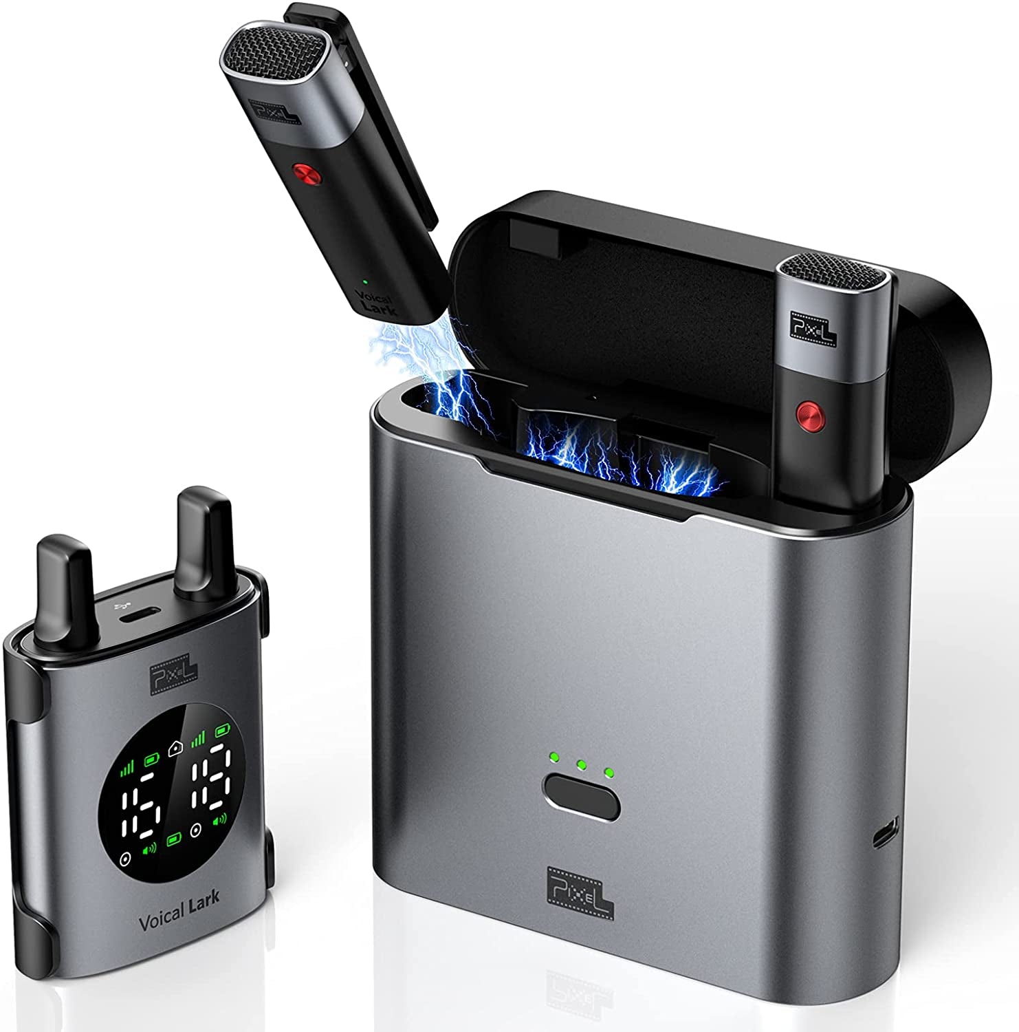 PIXEL UHF Wireless Lavalier Microphone System with Charging Case Professional Lapel Mic with 1 Receiver and 2 Transmitters for Smartphone, DSLR Camera, PA Speaker, Youtube, Video Recording  PIXEL   