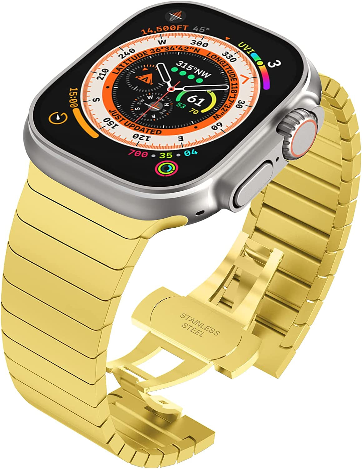 WINGLE Compatible for Apple Watch Ultra Band 49Mm 44Mm 45Mm 42Mm Series 8 7 Men, Stainless Steel Band Metal Strap Wristband for Apple Watch Iwatch Ultra SE 6 5 4 3 2 1 Link Women, Titanium  WINGLE Gold Ultra 49mm/45mm/44mm/42mm 