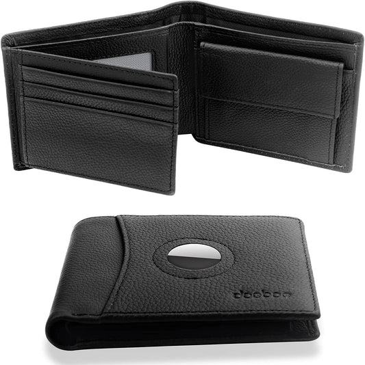 Doeboe Airtag Wallet Trifold with Coin Pocket, Air Tag Wallet RFID Blocking Credit Card Wallet for Men Genuine Leather, Compatible with Apple Airtag GPS Tracker, Airtags Accessories (Black)  doeboe   