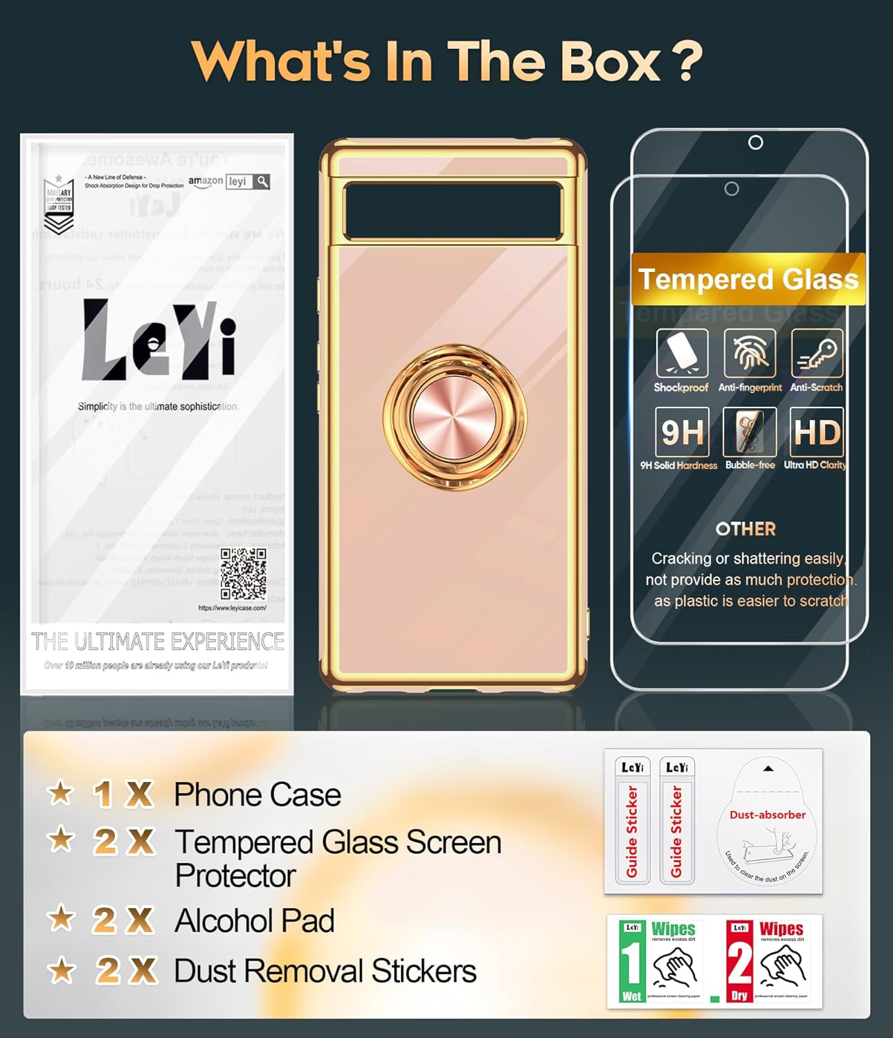 Leyi for Pixel 6A Case: with Tempered Glass Screen Protector [2 Pack] 360° Rotatable Ring Holder Magnetic Kickstand, Plating Rose Gold Edge Protective Google Pixel 6A Case, Pink  LeYi   