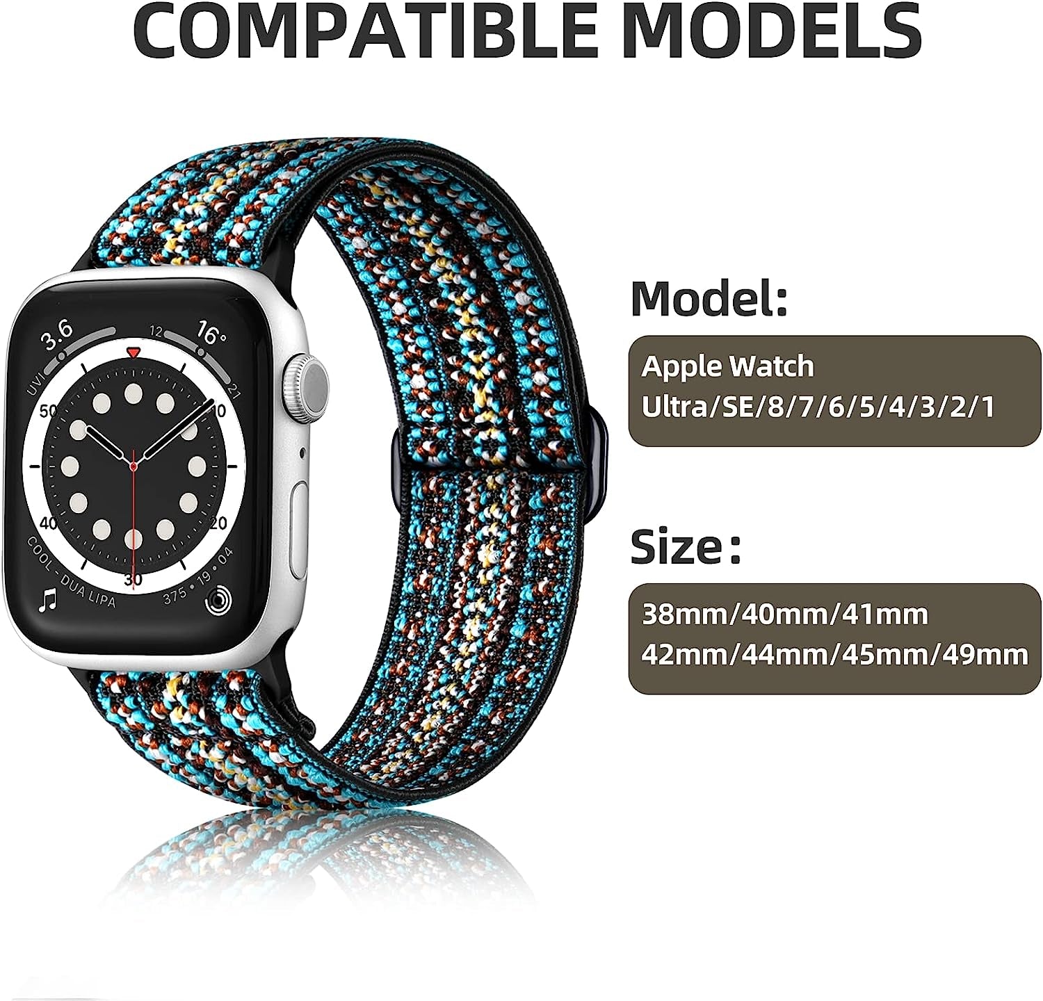 WJK Stretchy Nylon Solo Loop Bands Compatible with Apple Watch 38Mm 40Mm 41Mm 42Mm 44Mm 45Mm 49Mm for Women Men, Adjustable Braided Sport Elastic Wristbands for Iwatch Ultra SE Series 8 7 6 5 4 3 2 1, 6 Packs  WJK   