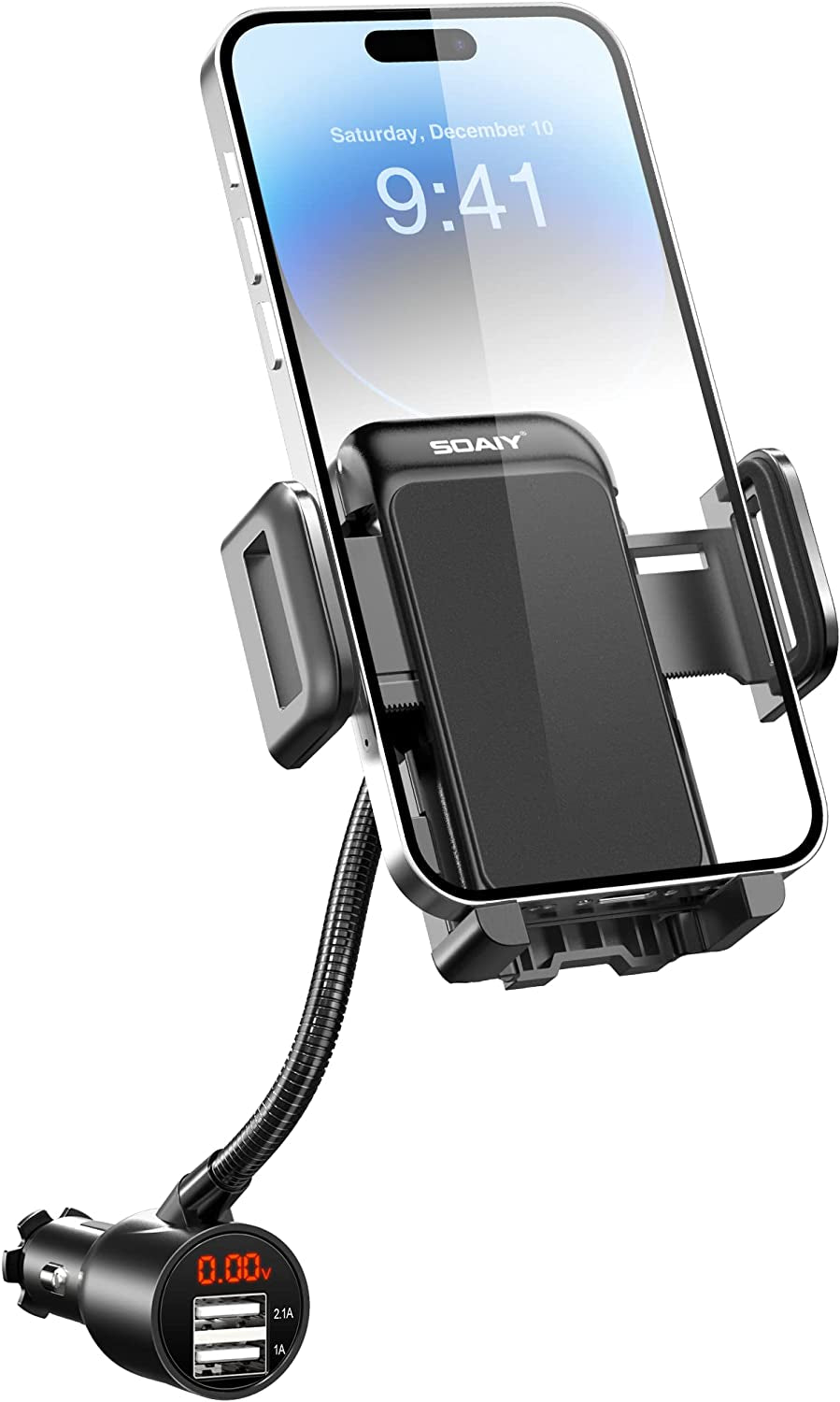 3-In-1 Multifunctional Car Mount + Car Charger + Voltage Detector, SOAIY Car Mount Charger Holder Cradle W/Dual USB 3.1A Charger, Display Voltage Current for Iphone7 6S 6 5S Samsung S7 S6 S5  SOAIY   