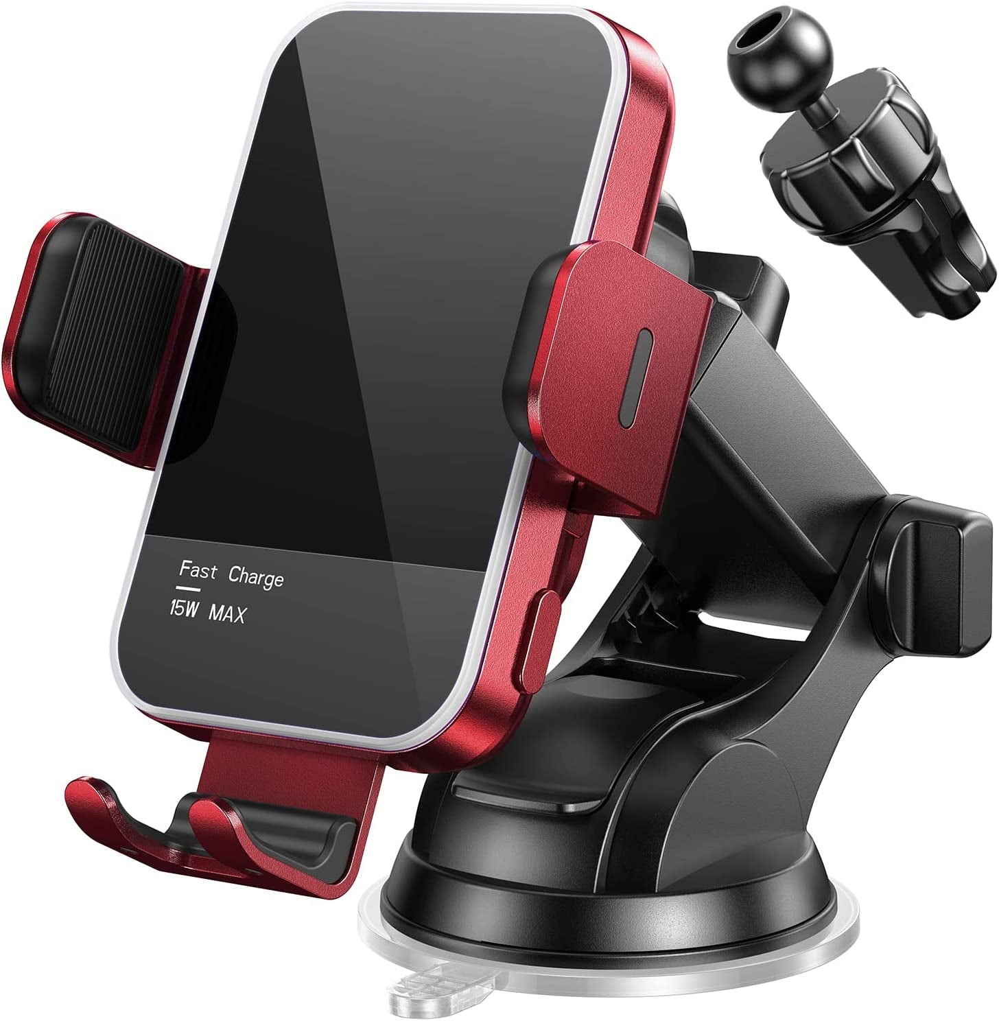 Wireless Car Charger,【7 Colored LED Backlit】Mosurr 15W Auto Clamping Car Charger Phone Mount Holder Fit for Iphone 14 13 12 Mini Pro Max 11 XR XS X, Samsung Galaxy S23 Ultra S22 S21+ S10+ Note 20, Etc  Mosurr Red  