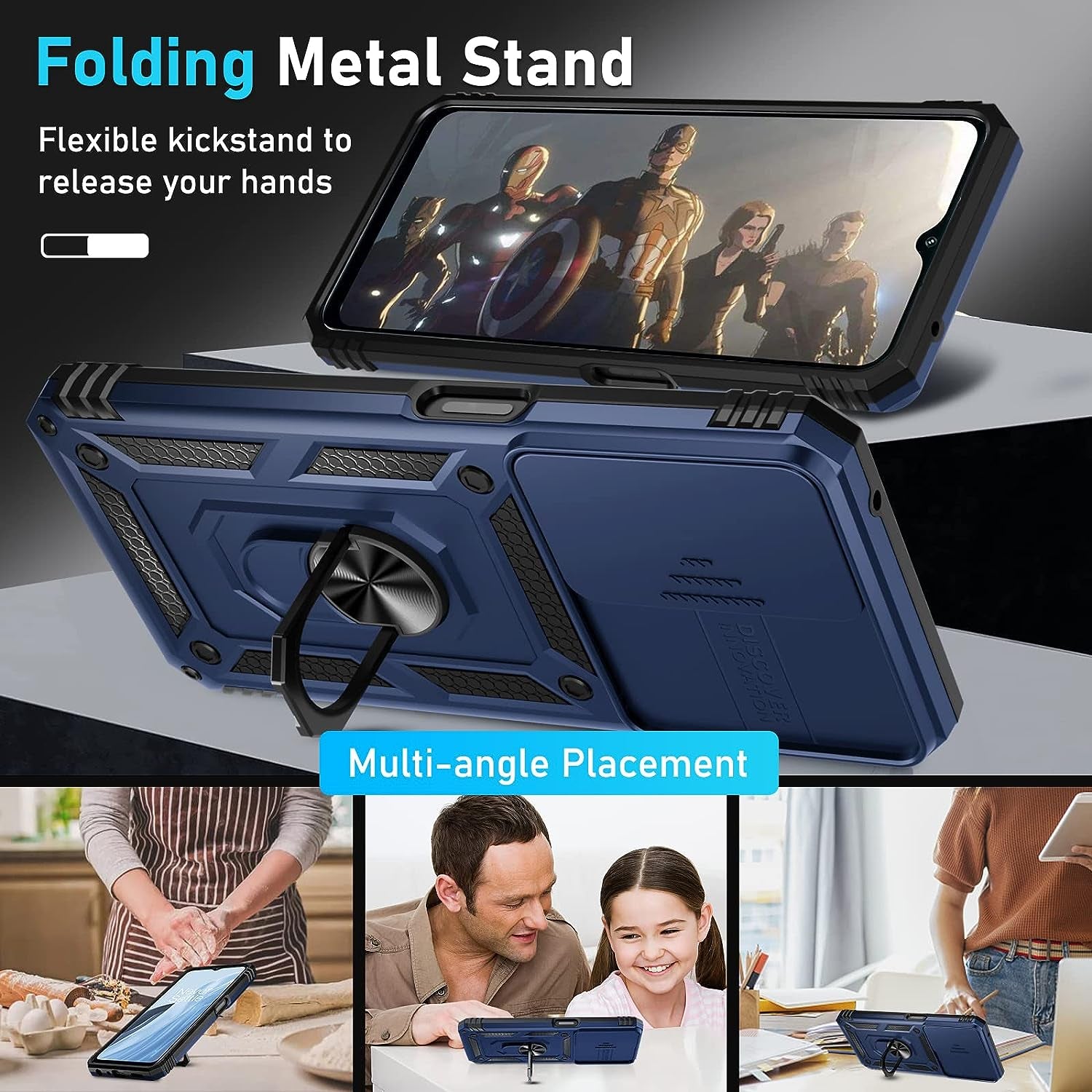 Janmitta Oneplus Nord N300 5G Case Built in Slide Camera Lens Cover and Screen Protector,Heavy Duty Shockproof Full Body Protective Phone Cover,Built in Finger Ring Stable Holder Kickstand,2022 Blue  Janmitta   