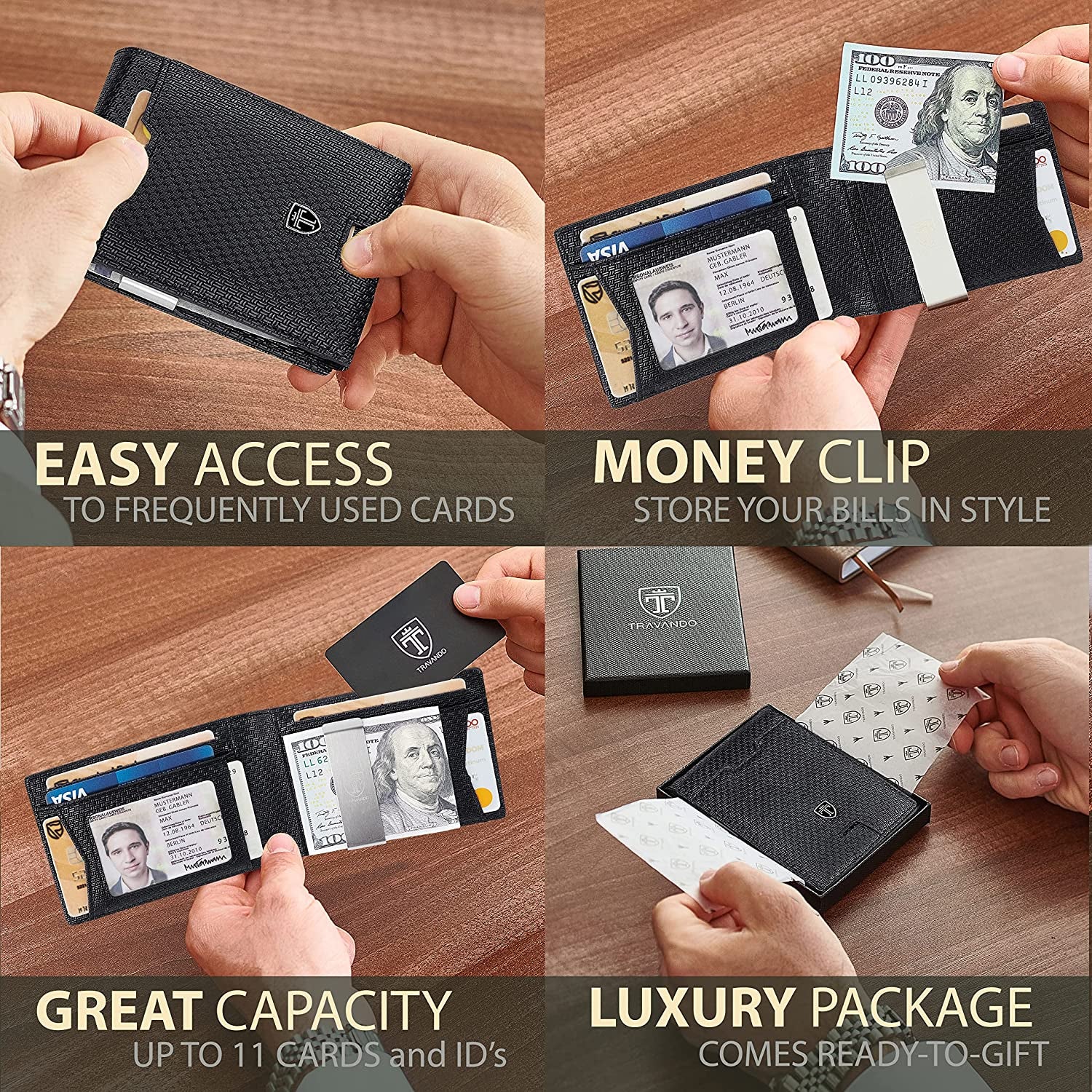 TRAVANDO Mens Slim Wallet with Money Clip AUSTIN RFID Blocking Bifold Credit Card Holder for Men with Gift Box  TRAVANDO   