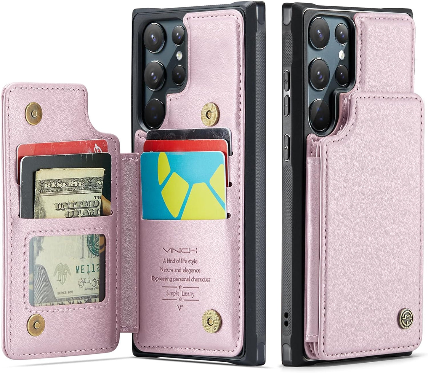 Vinich Samsung Galaxy S22 Ultra Case with Card Holder, Samsung S22 Ultra Wallet Case for Women Men with RFID Blocking, Durable Kickstand Shockproof Phone Case for Galaxy S22 Ultra 5G, Purple  Vinich Rose Gold  