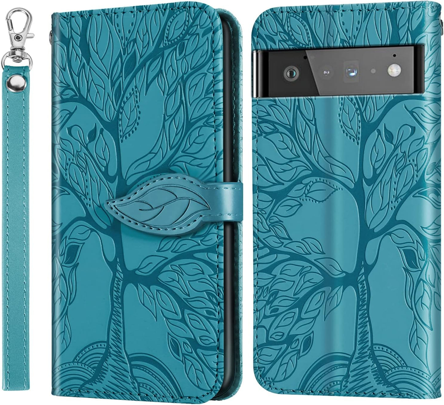 Varohix Google Pixel 6 Wallet Case with Card Holder/Slot,Pu Leather Folio Flip Shell [Kickstand][Magnetic Closure][Wrist Strap] Shockproof Cover Fit Google Pixel 6(6.4''),Brown  Varohix Turquoise Google Pixel 6(6.4 Inch) 