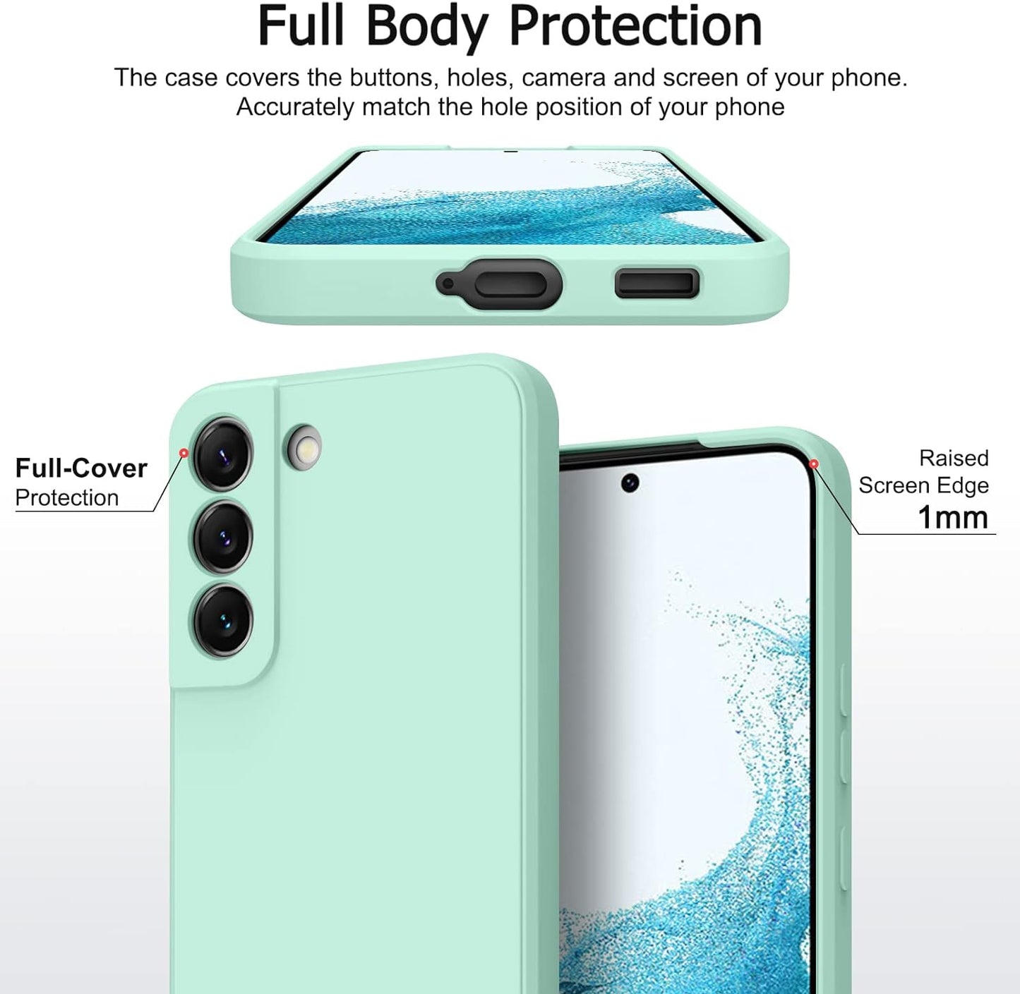 Vanjua [2 Pack] for Samsung Galaxy S22 Case, Stylish Liquid Silicone Slim Full-Body Protective Cover for Samsung Galaxy S22 5G 6.1 Inch Phone Case (Navy Blue+Light Cyan)  Vanjua   