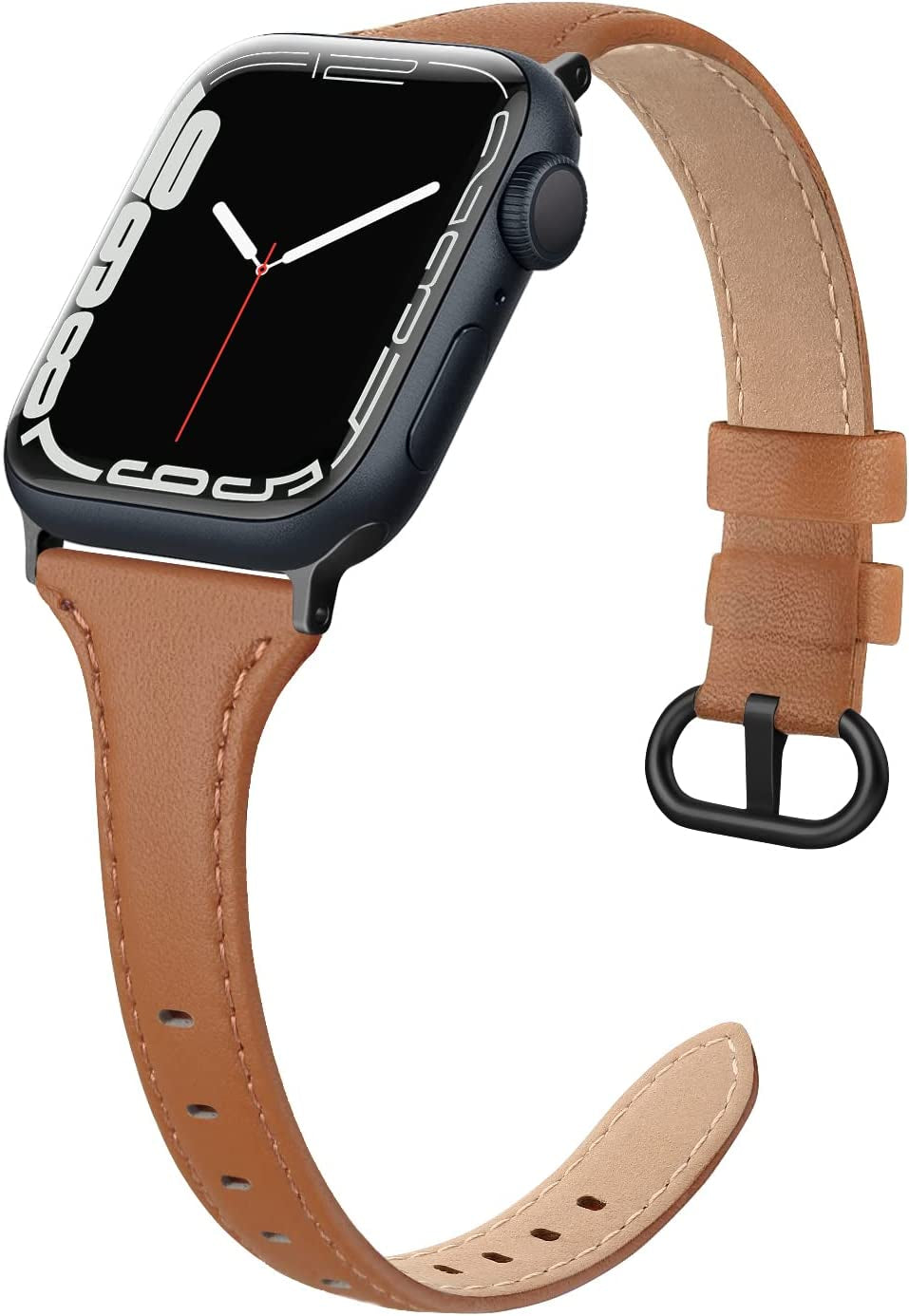 SWEES Leather Band Compatible for Apple Watch 38Mm 40Mm 41Mm, Slim Thin Dressy Elegant Genuine Leather Strap Compatible for Iwatch Series 8, 7, 6, 5, 4, 3, 2, 1, SE, Sport & Edition Women, Brown  SWEES LightBrownBL 38mm 40mm 41mm 