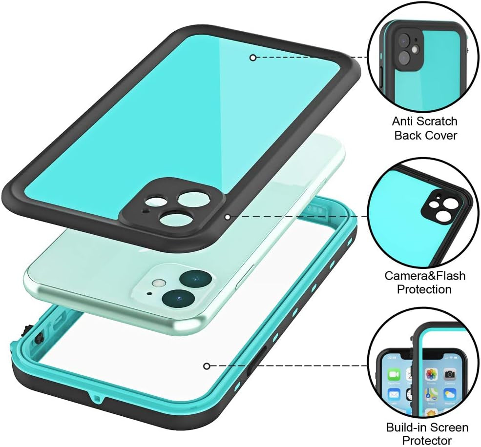 ZWWADR for Iphone 11 Waterproof Case with Screen Protector Full Body Protector Shockproof Dustproof Dirtproof Heavy Duty IP68 Waterproof Case for Iphone 11(6.1Inch) (Teal)  ZWWADR   