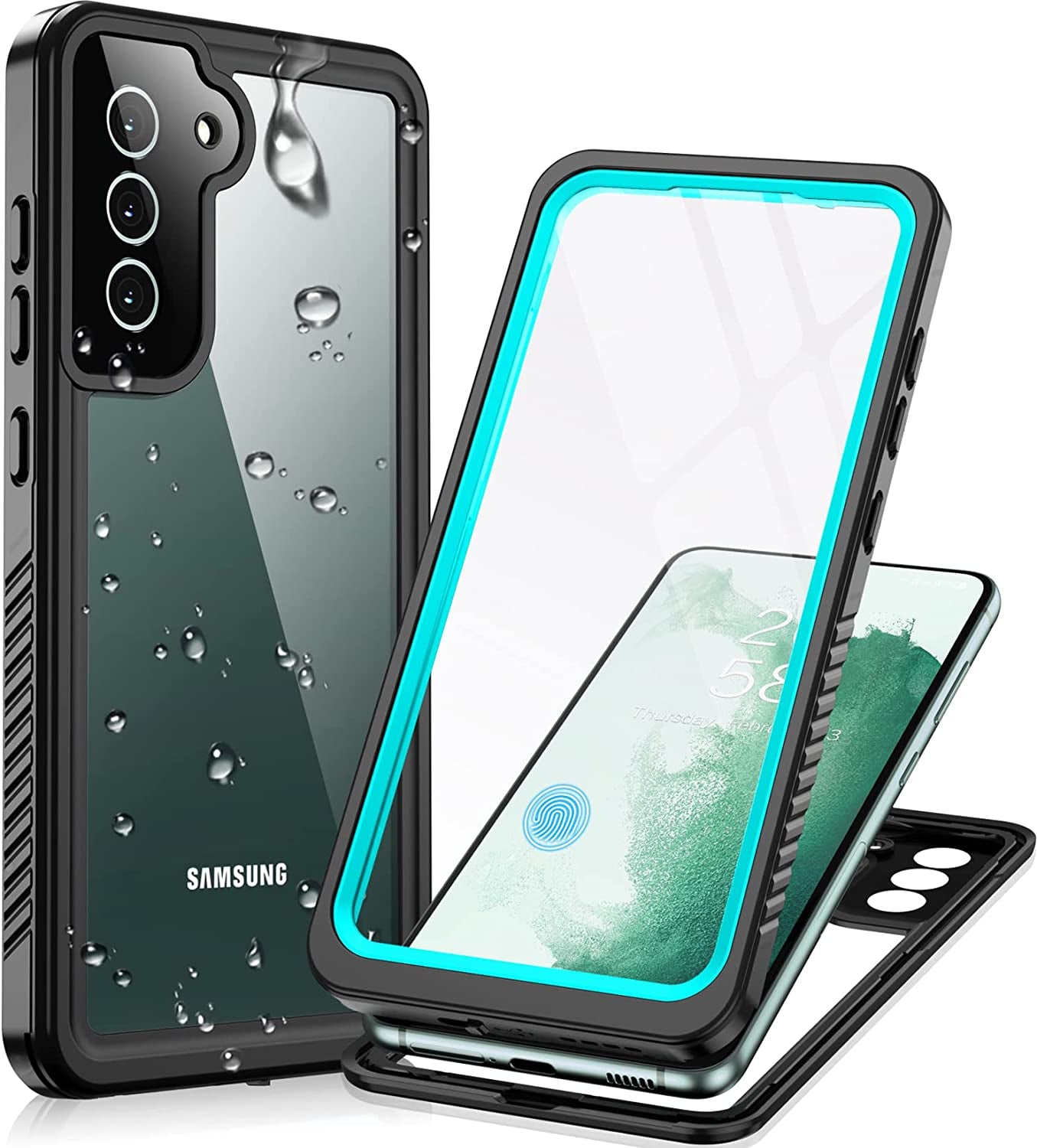 Temdan for Samsung Galaxy S22 Case,Waterproof Samsung S22 Case with Built-In Screen Protector Shockproof Dustproof Heavy Duty Full Body Protective Case for Samsung Galaxy S22 5G 6.1'',Black  Temdan Blue  