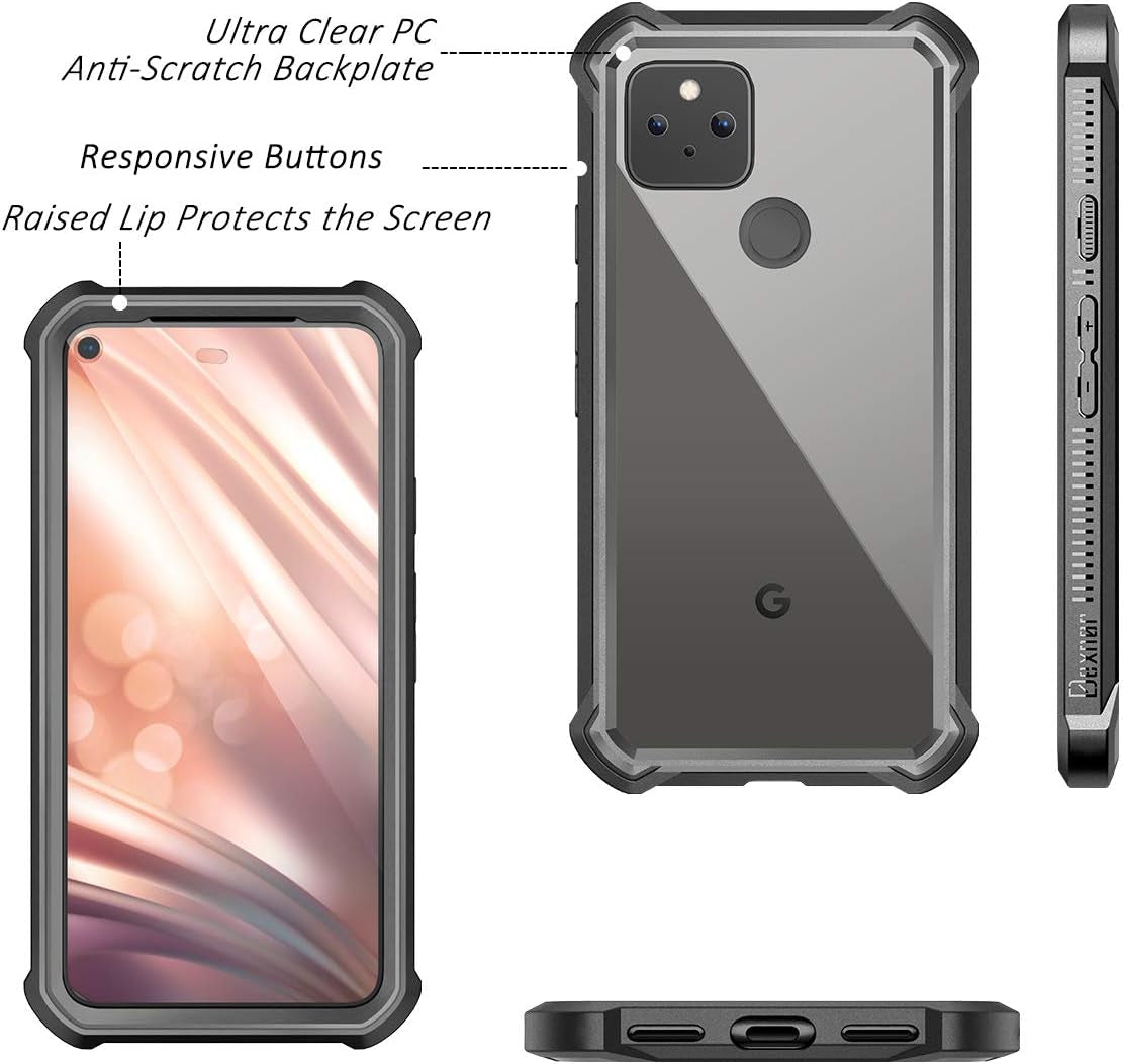 Dexnor for Google Pixel 5 Case with Screen Protector Clear Rugged Full Body 360 Protective Shockproof Hard Back Cover Defender Dual Layer Heavy Duty Bumper Case for Google Pixel 5 - Black  Dexnor   