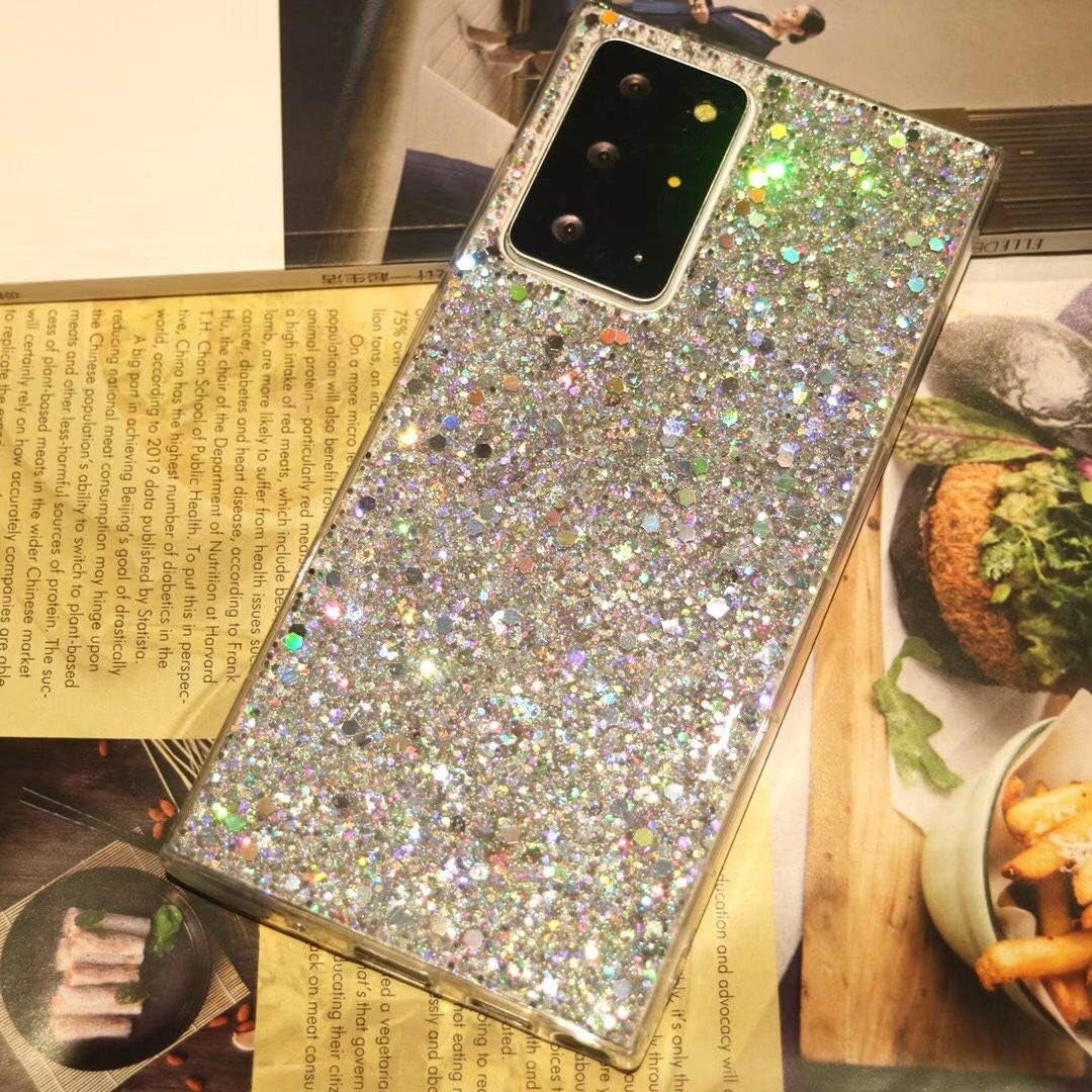 Topwin Galaxy Note 20 5G Glitter Case, Sparkle Bling Shiny Diamond Slim Soft Reflective Clear TPU Rubber Bumper Girl Women Protective Case for Samsung Galaxy Note 20 6.7 Inch 2020 (Silver)  Topwin   