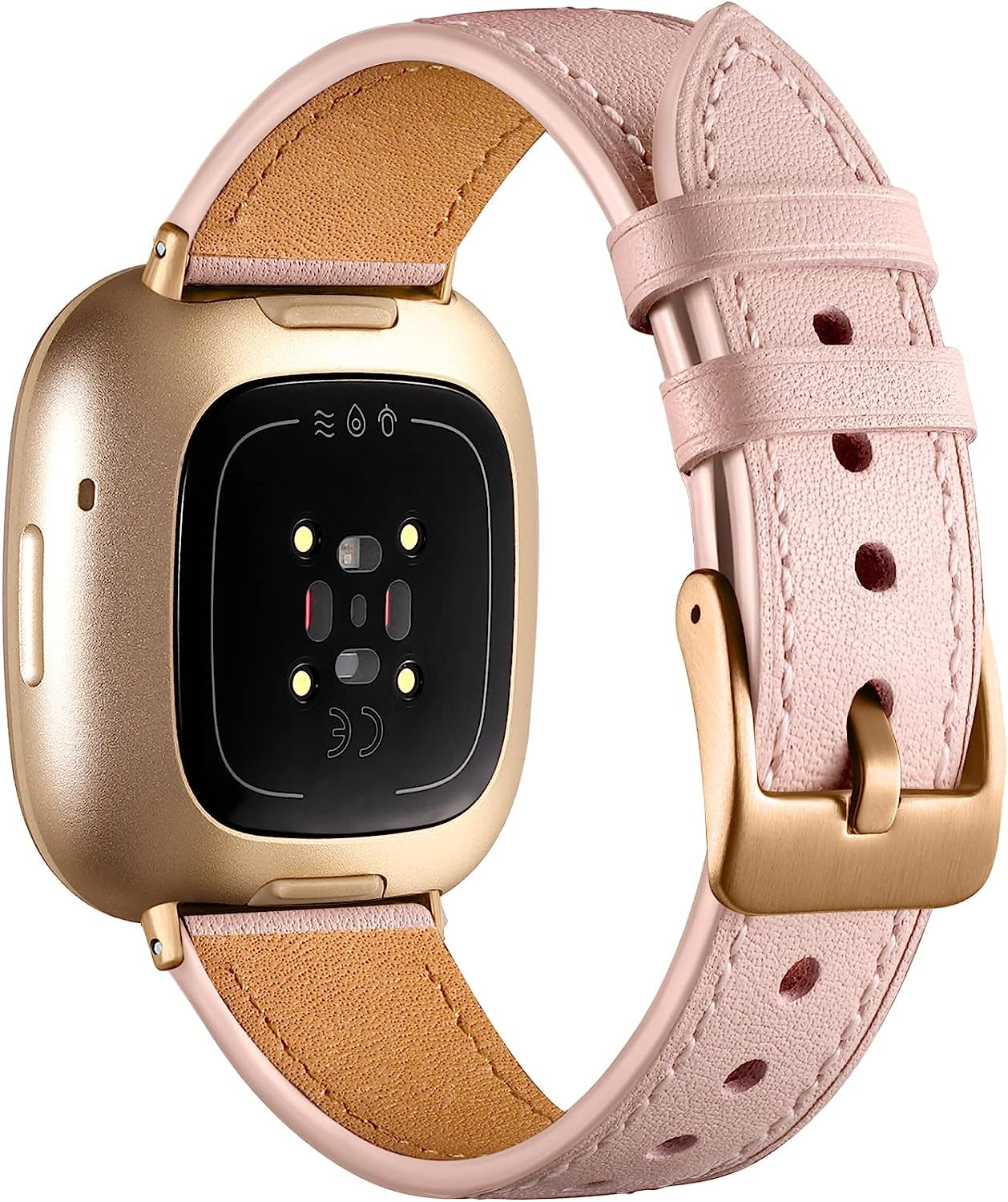 Maledan Compatible with Fitbit Sense/Fitbit Versa 3 Bands for Women Men, Soft Genuine Leather Band Slim Strap Replacement Accessory Wristband for Fitbit Versa 3/Versa 4/Sense 2/Sense Smartwatch, Pink  Maledan   