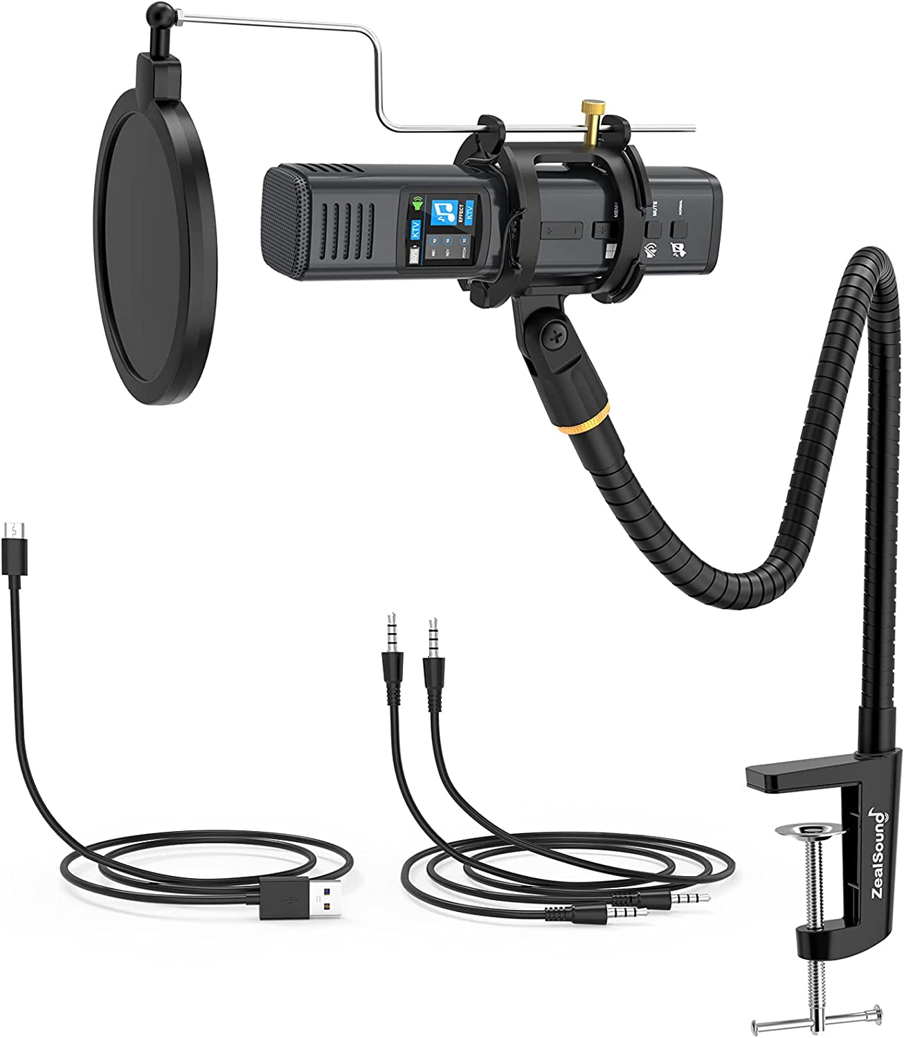 Zealsound Studio Microphone, Condenser Recording Microphone for Phone & Computer Mac Tablet, Metal DJ Mixer Mic with Gooseneck Arm Clamp Mount for Singing Podcasting Streaming Youtube Tiktok Videos  ZealSound   