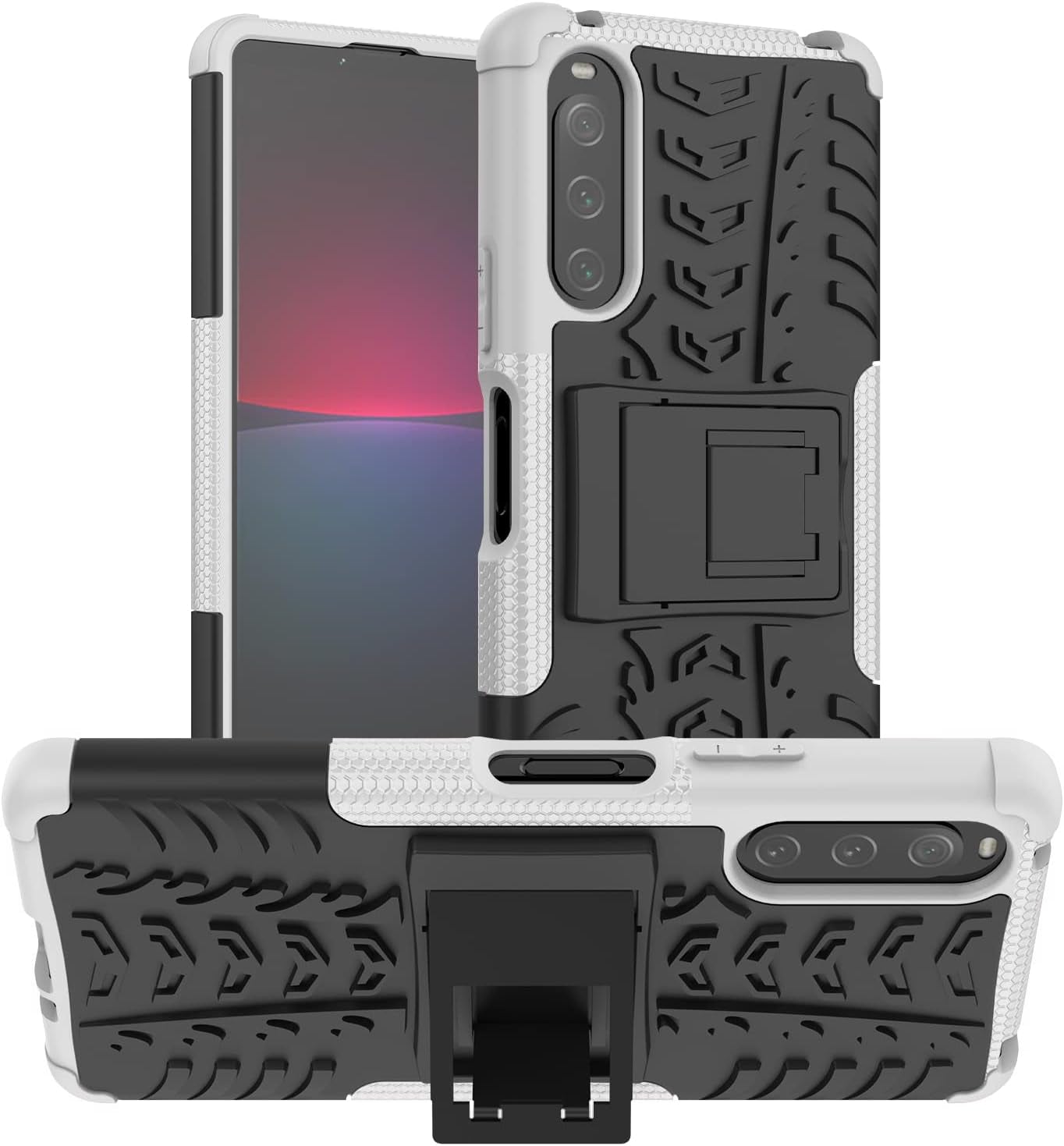 Compatible with Sony Xperia 10 IV with Built-In Kickstand 360° Full Body Shockproof Military Grade Heavy Duty Protective Phone Case for Sony Xperia 10 IV  Joie & Joho White  