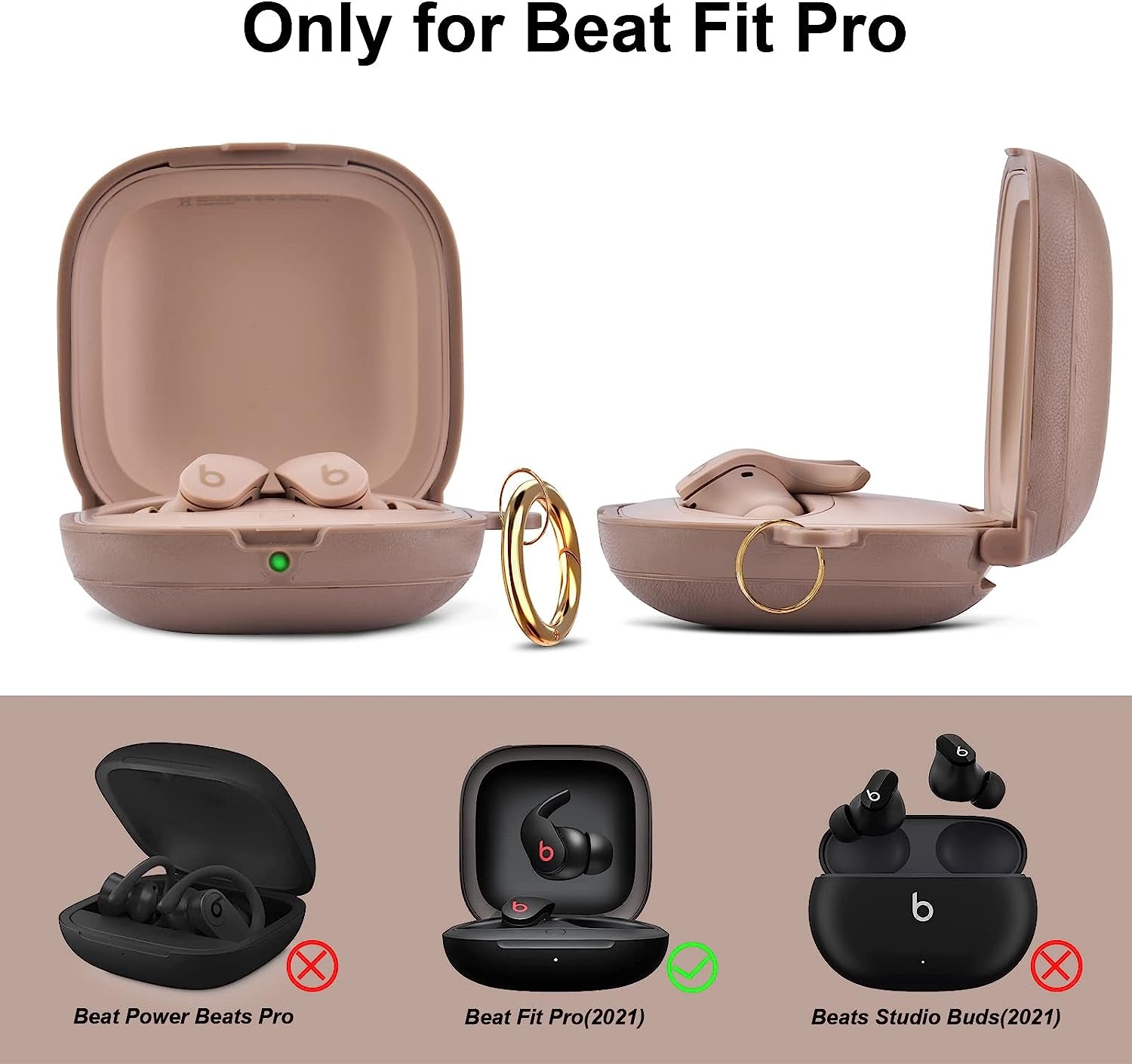 Leather Beat Fit Pro Case Cover,V-Moro Genuine Leather Skin Case Cover for Beats Fit Pro 2021 Earbuds Protective Cover with Keychain Accessories for Women Men(Dune)  V-MORO   