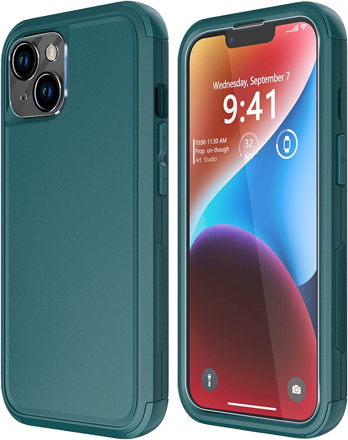 Diverbox for Iphone 14 Case [Shockproof] [Dropproof] [Tempered Glass Screen + Camera Lens Protector],Heavy Duty Protection Phone Case Cover for Apple Iphone 14 (Blue)  DiverBox Dark Green  