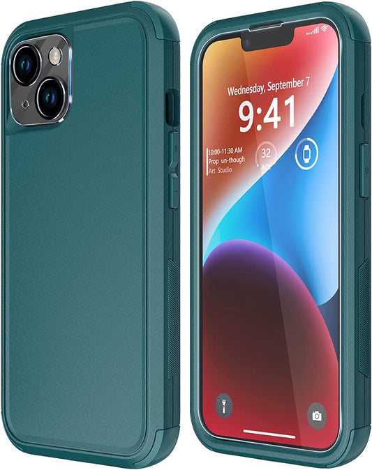 Diverbox for Iphone 14 Case [Shockproof] [Dropproof] [Tempered Glass Screen + Camera Lens Protector],Heavy Duty Protection Phone Case Cover for Apple Iphone 14 (Dark Green)  DiverBox Dark Green  