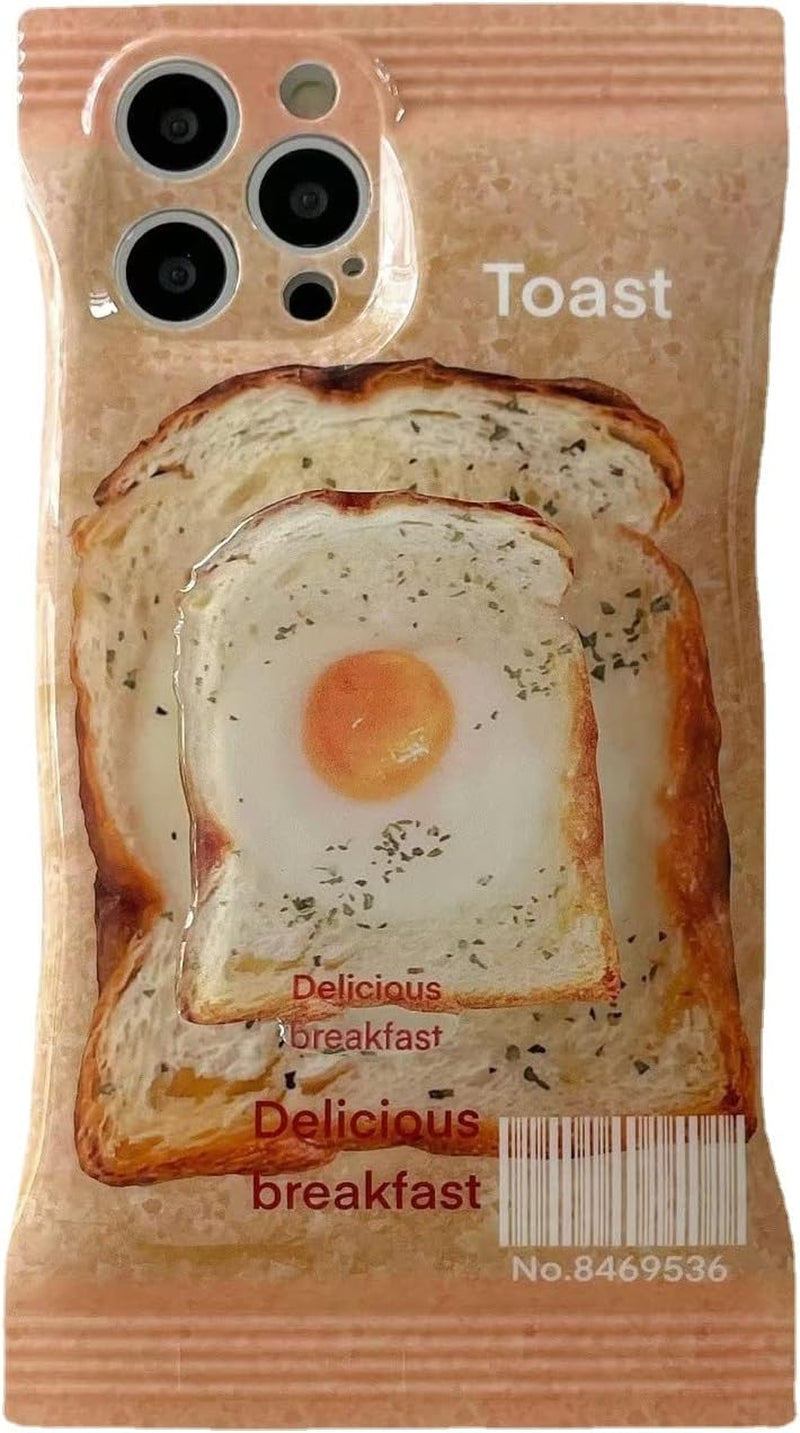 YWYUHE Cute Food Phone Case for Iphone 13, Funny Breakfast Bread Case, 3D Candy Bag Kraft Paper Toast Phone Cover with Toast Hold Stand for Women Girls  yuhe   