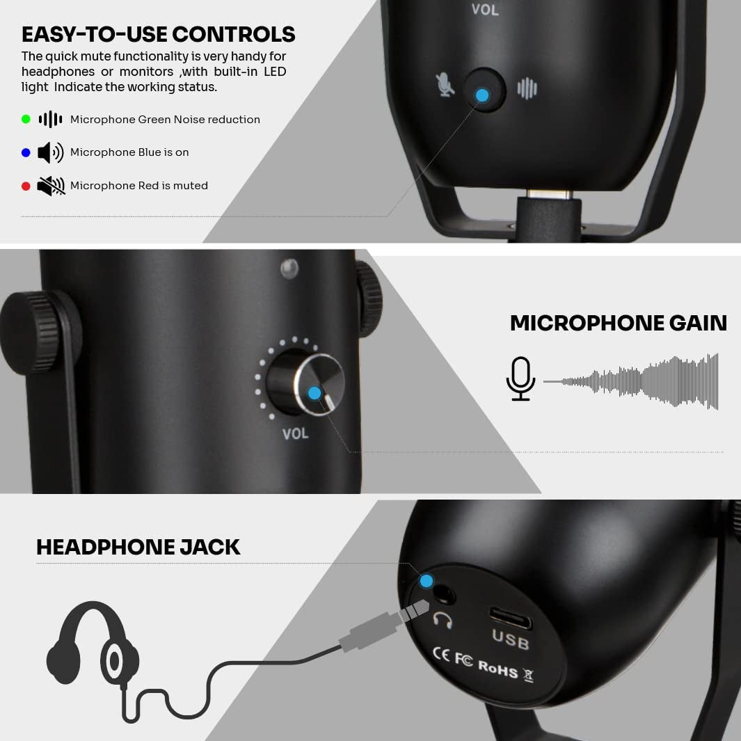 Iqlqpq Podcast Microphone USB Microphone for Phone,Pc/Laptop/Ps4/5,Professional ASMR Microphone with Noise Cancelling Plug and Play Microphone for Streaming,Podcast,Studio  iQlQPQ   