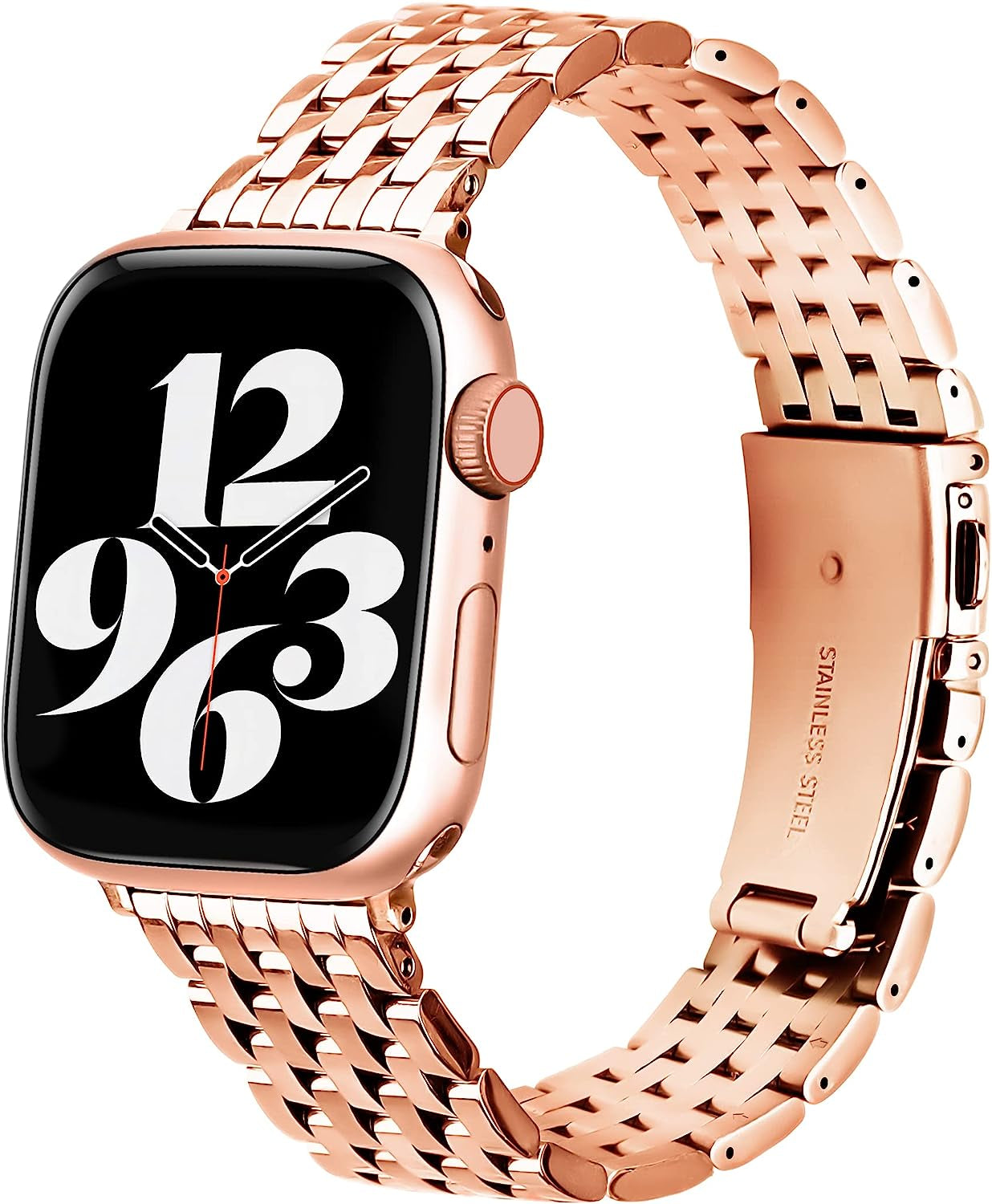 TISIMO for Apple Watch Band 38Mm 40Mm 41Mm 42Mm 44Mm 45Mm Series 8 7 6 5 4 3 2 1 SE SE2 Women and Men,Classic Stainless Steel Metal Watchband for Iwatch Bands,Pretty Shiny Look  TISIMO Shiny Rose Gold 41mm 40mm 38mm 