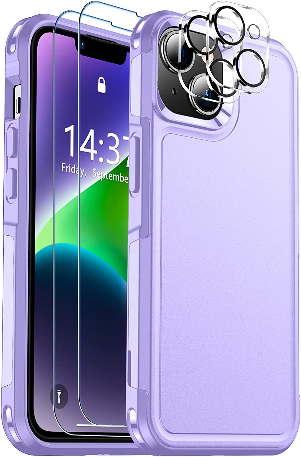SPIDERCASE for Iphone 14 Case, [10 FT Military Grade Drop Protection][Non-Slip] [2+Tempered Glass Screen Protector][2+Tempered Camera Lens Protector] Heavy Duty Full-Body Shockproof Case, Black  SPIDERCASE Purple  